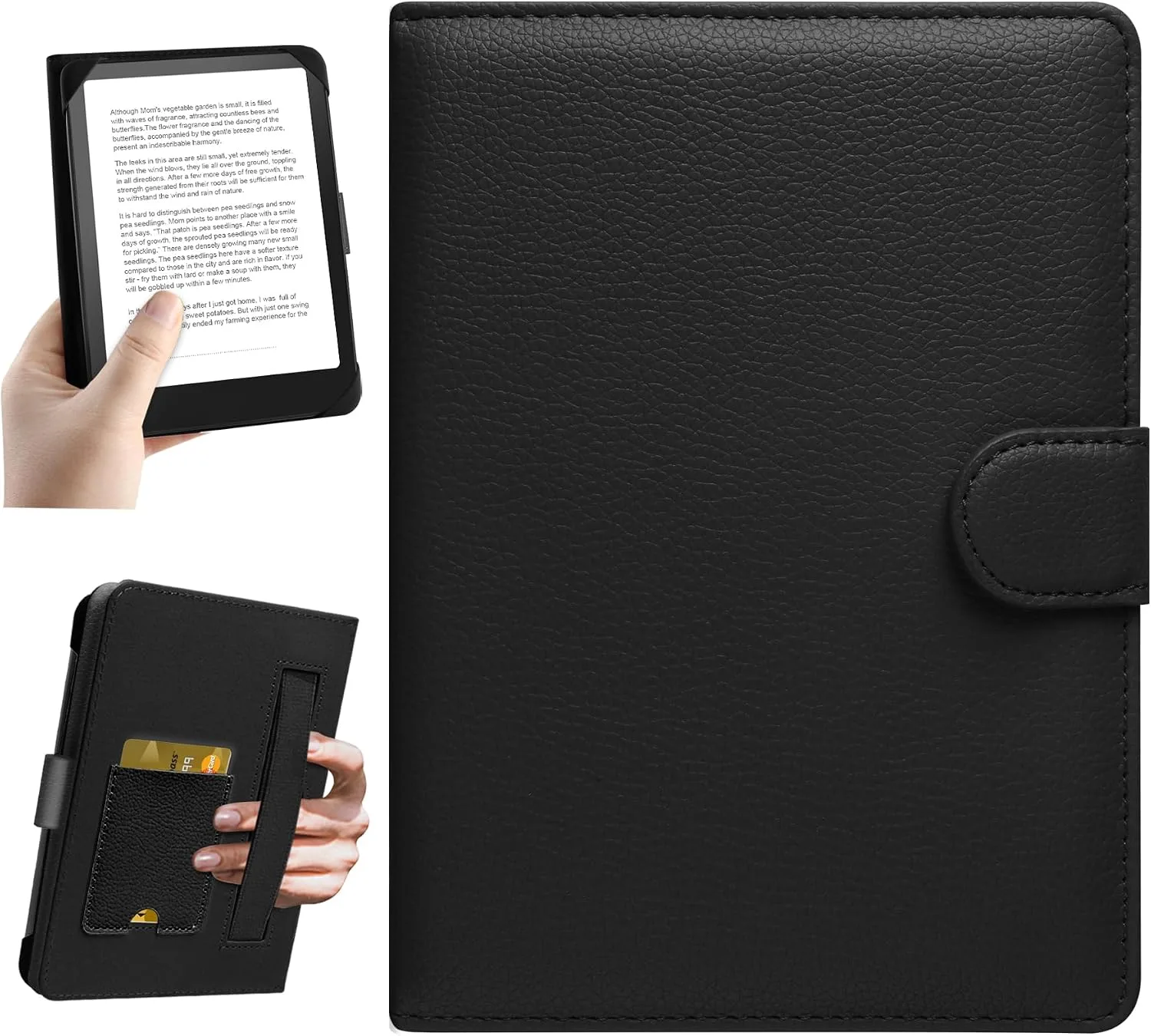HoYiXi Universal Case for 6-inch Kindle eReader Compatible with Kobo/Voyaga/Pocketbook/Tolino E-Book Reader,6'' eReader Protective Cover with Built-in Card Slot,Black