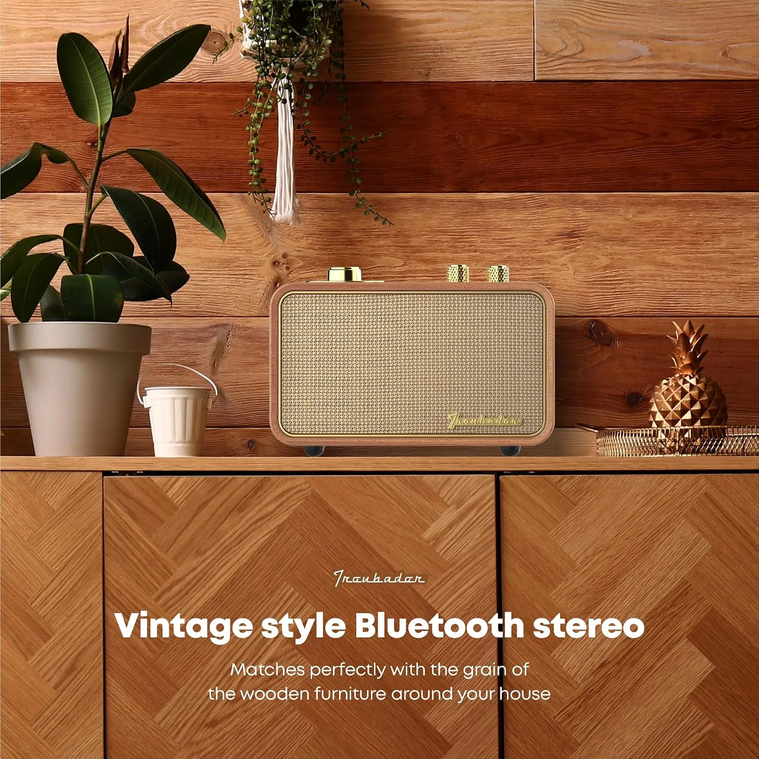 Bluetooth Speaker with AM/FM Radio, Vintage, Portable, Wood