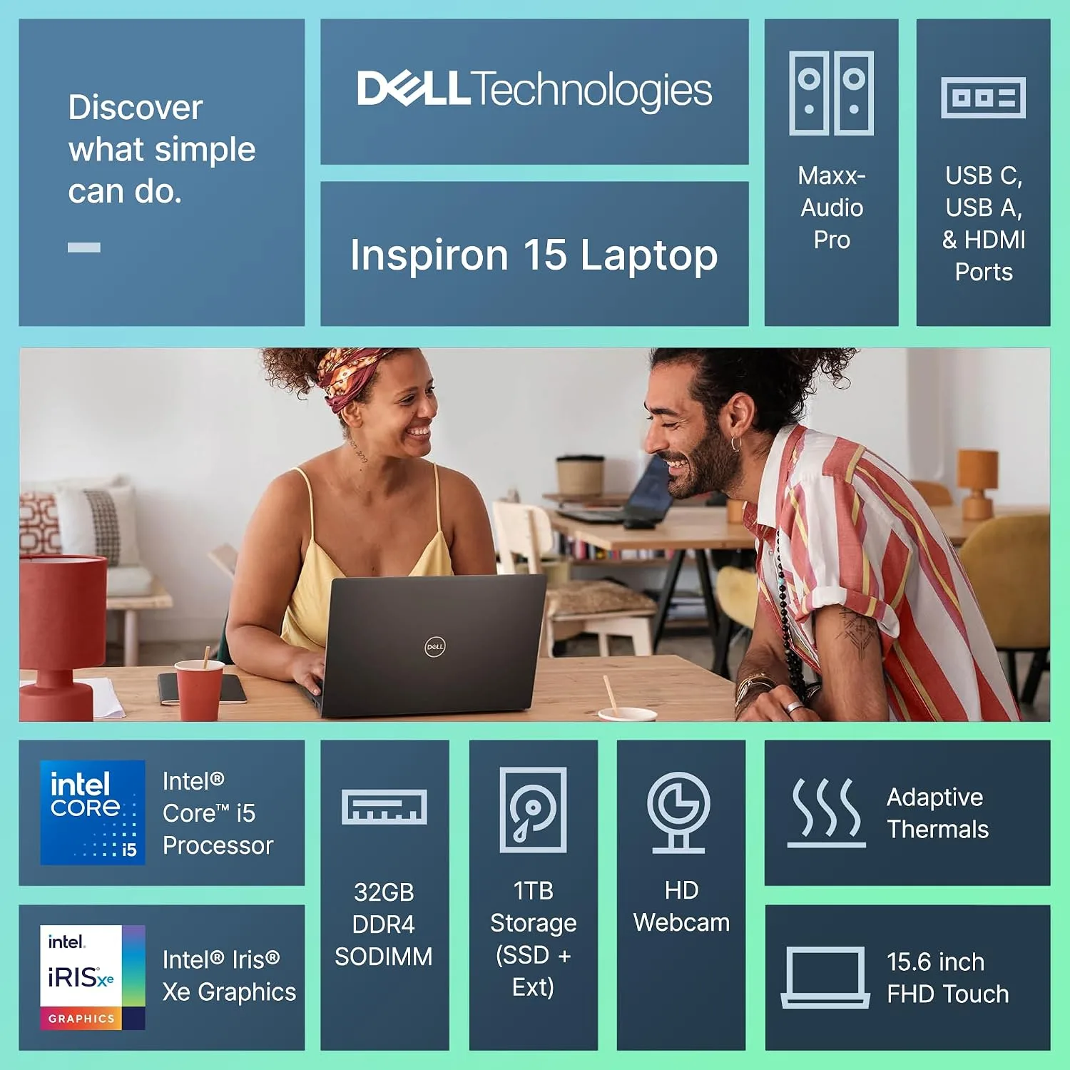 Dell Inspiron Business Laptop 2025-2026 Flagship, AI-Powered Computer, 15.6" FHD Touchscreen,10-Core Intel i5-1334U, 32GB RAM & 1TB Storage (512GB SSD +500GB Ext), Wi-Fi 6, Win 11 Pro, Lifetime Office