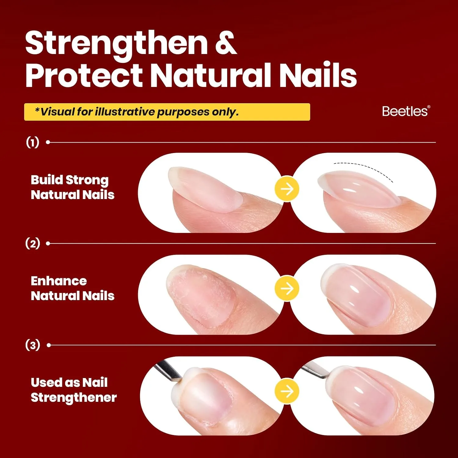 Beetles Builder Gel Nail Kit HEMA-Free, White Red Colors & Base Top Coat