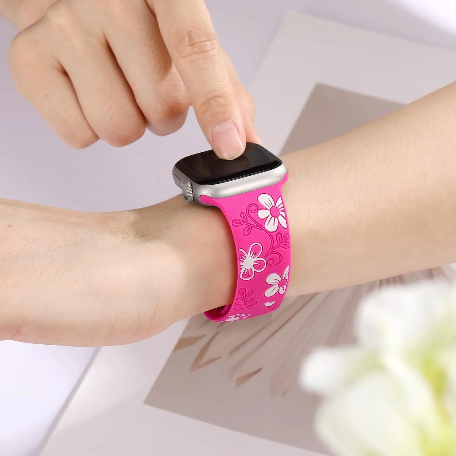 Witzon Floral Silicone Band Compatible with Apple Watch Bands For Women