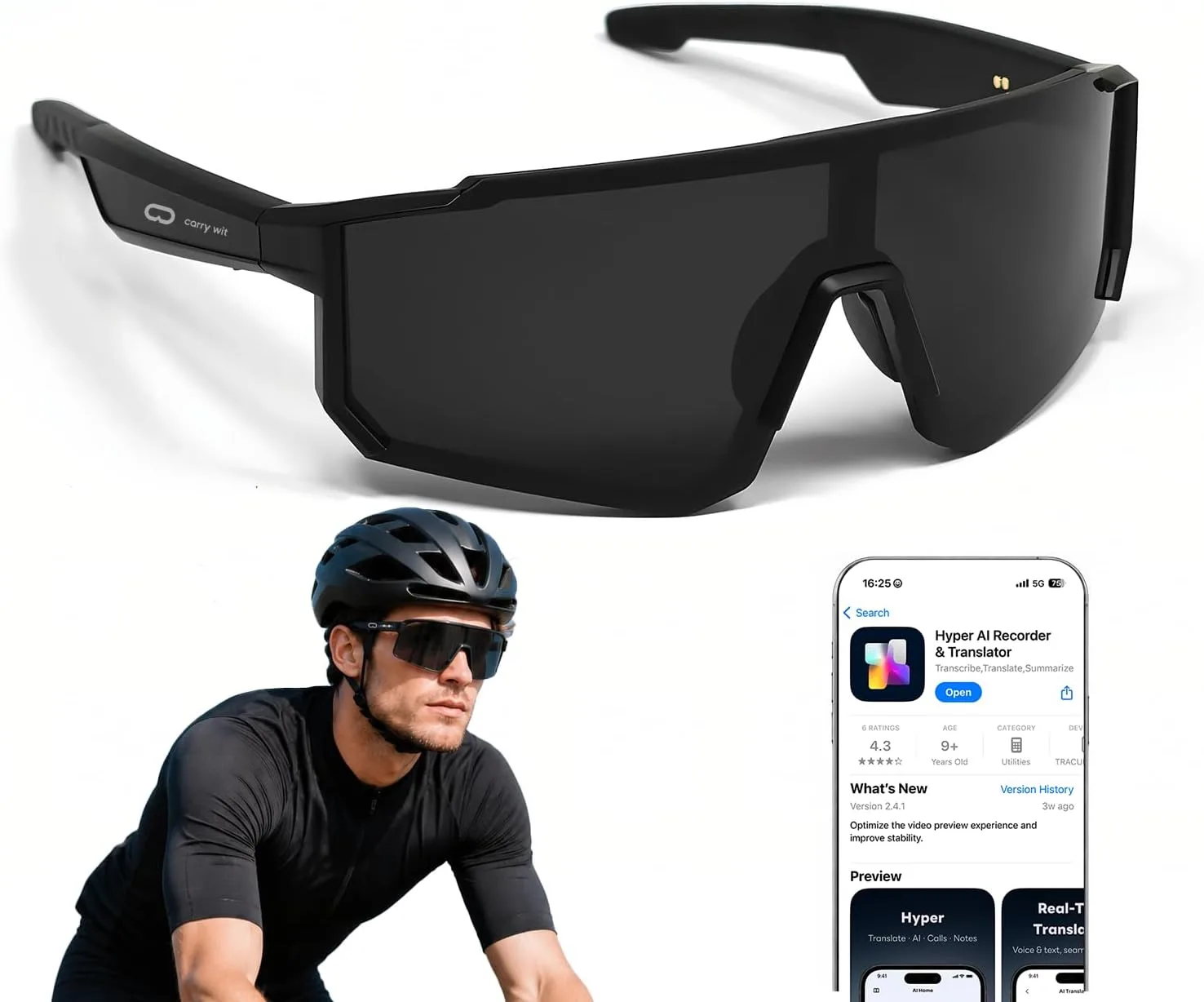 Smart Sunglasses for Men/Women, Bluetooth Glasses for Cycling Running, Sports Sunglasses with UV400 Polarized Lenses, Bluetooth 5.4 for Music, Voice Control for Hiking Fishing (Grey)