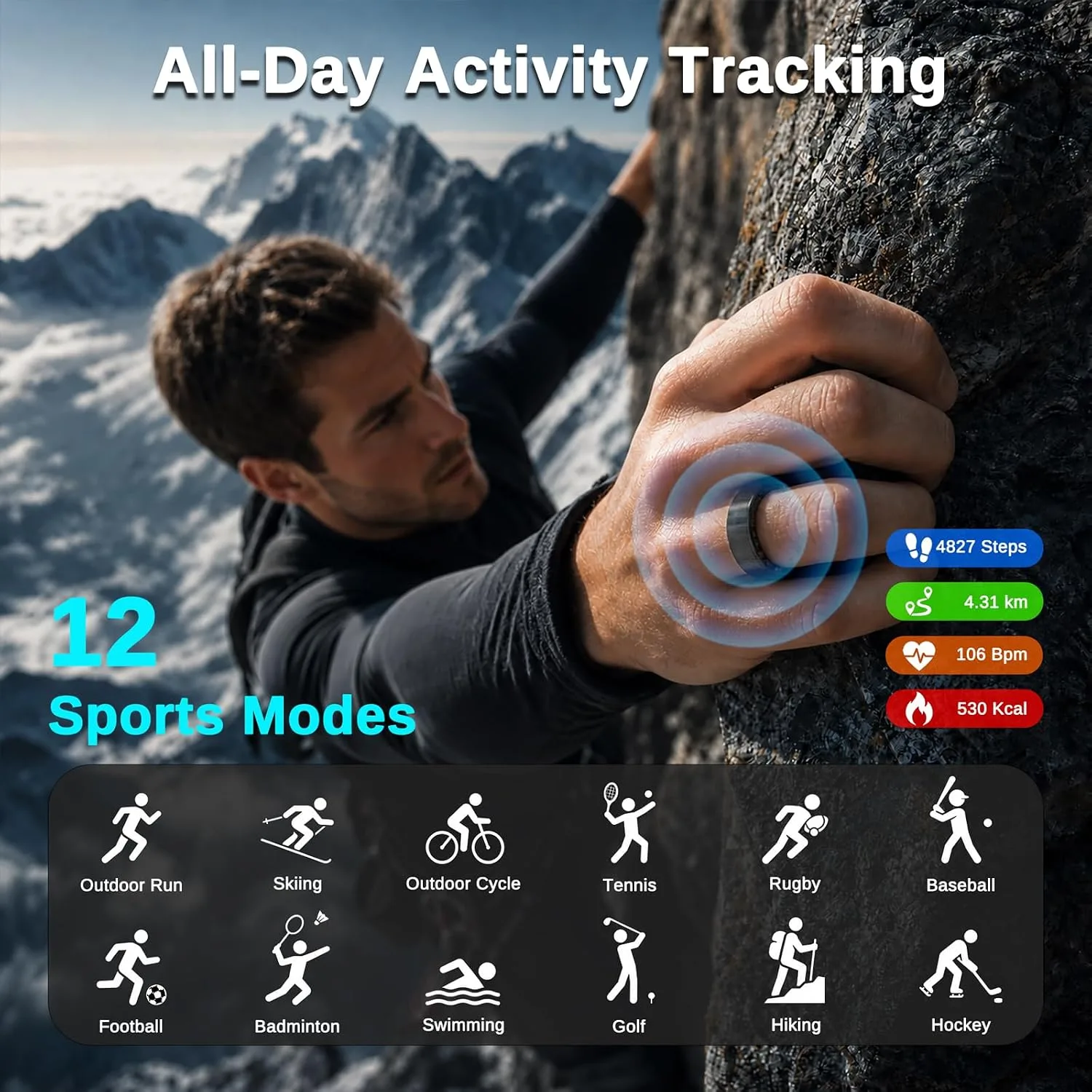 Smart Ring for Men & Women, Fitness and Health Tracker Ring(Black 8)