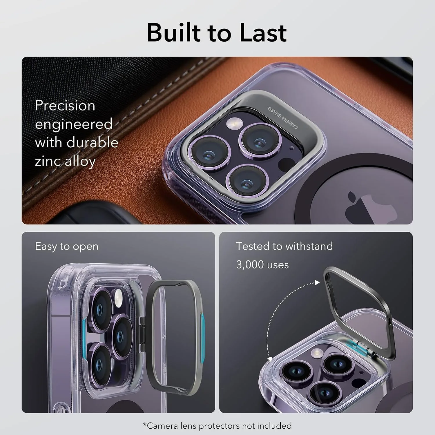 ESR Classic Hybrid for iPhone 14 Pro Case with Flex Stand, Clear Purple