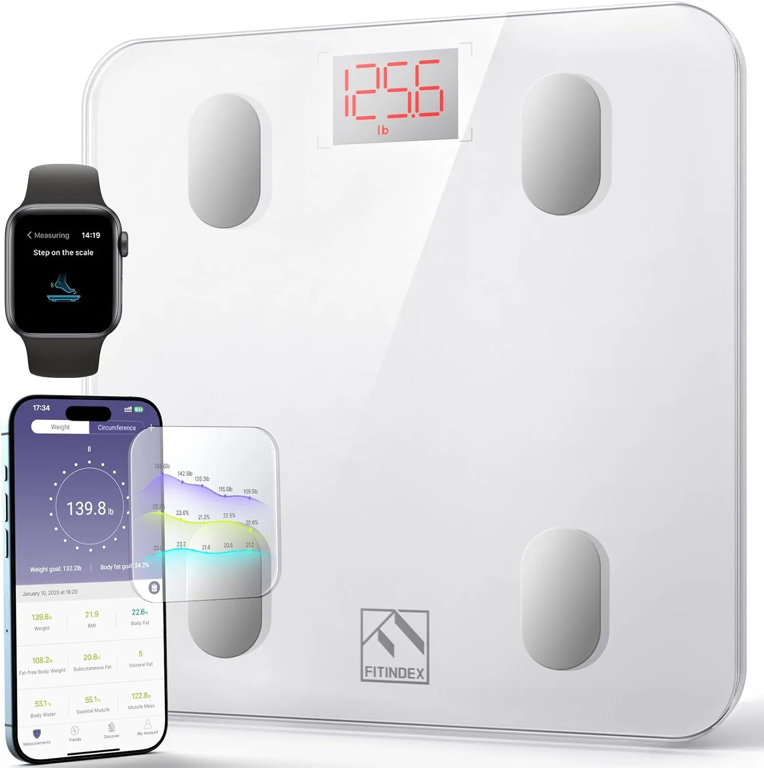 FITINDEX Smart Scale for Body Weight, BMI & Body Fat, 13 Metrics, Bluetooth
