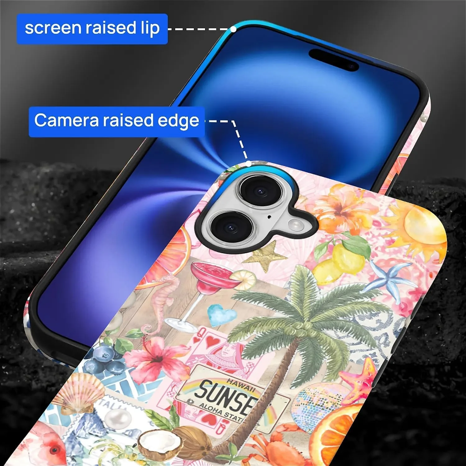 DAIZAG Case for iPhone 17,Mixed 2 Layer Design Shockproof Soft TPU Ddouble Protection Phone Case for iPhone 17-Aesthetic Summer Beach
