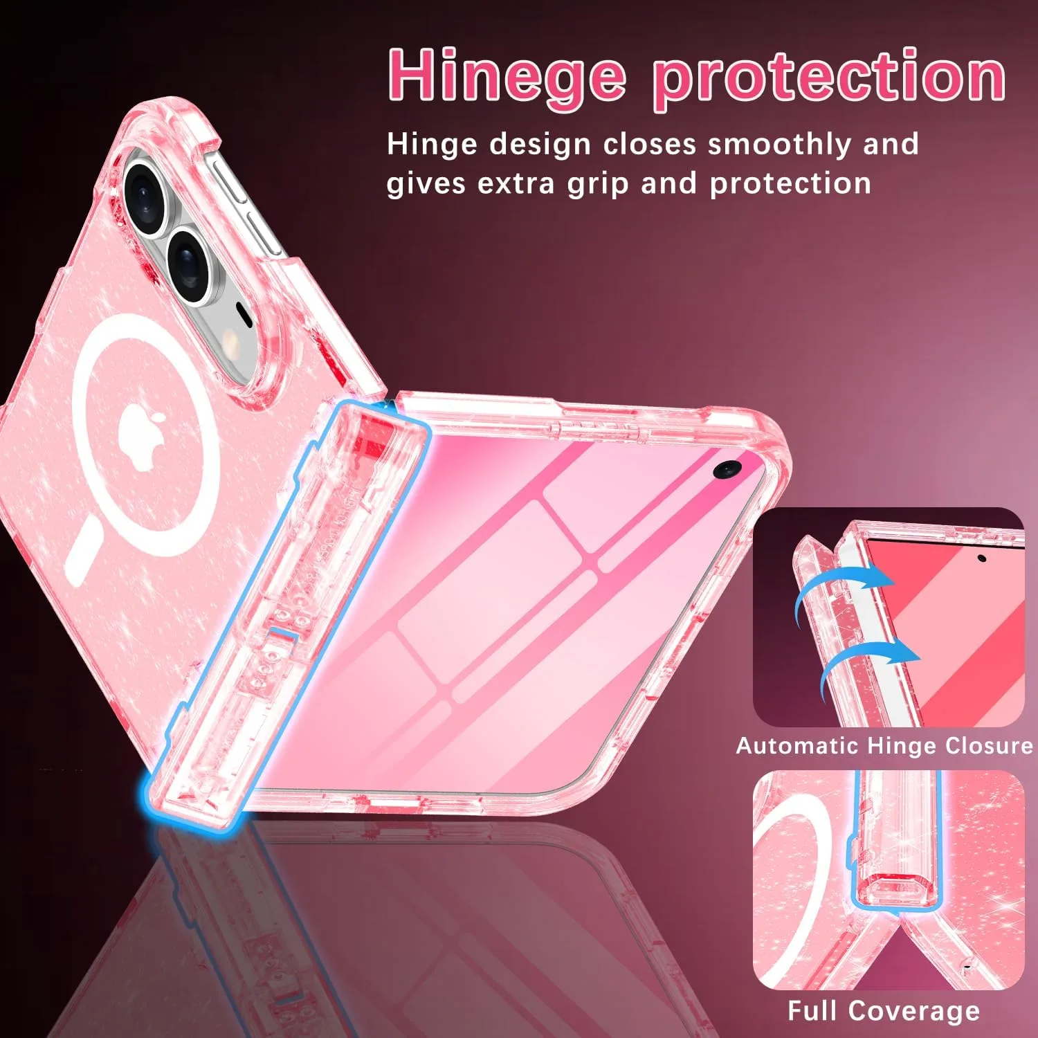 Casetego for iPhone Duo Case Magnetic,with Screen Protector,Pink