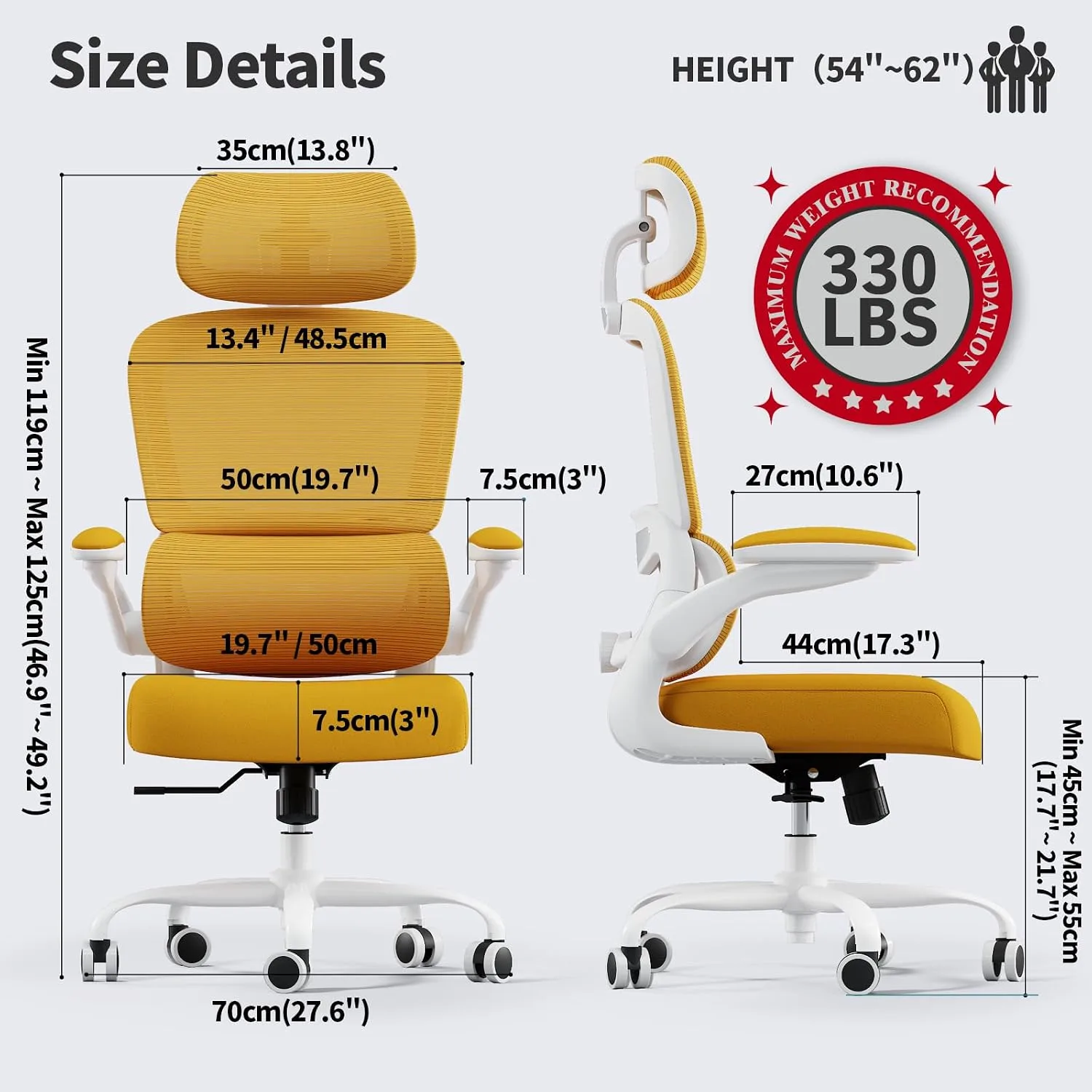 TRALT Office Chair Ergonomic Desk Chair with Lumbar Support Yellow, 1
