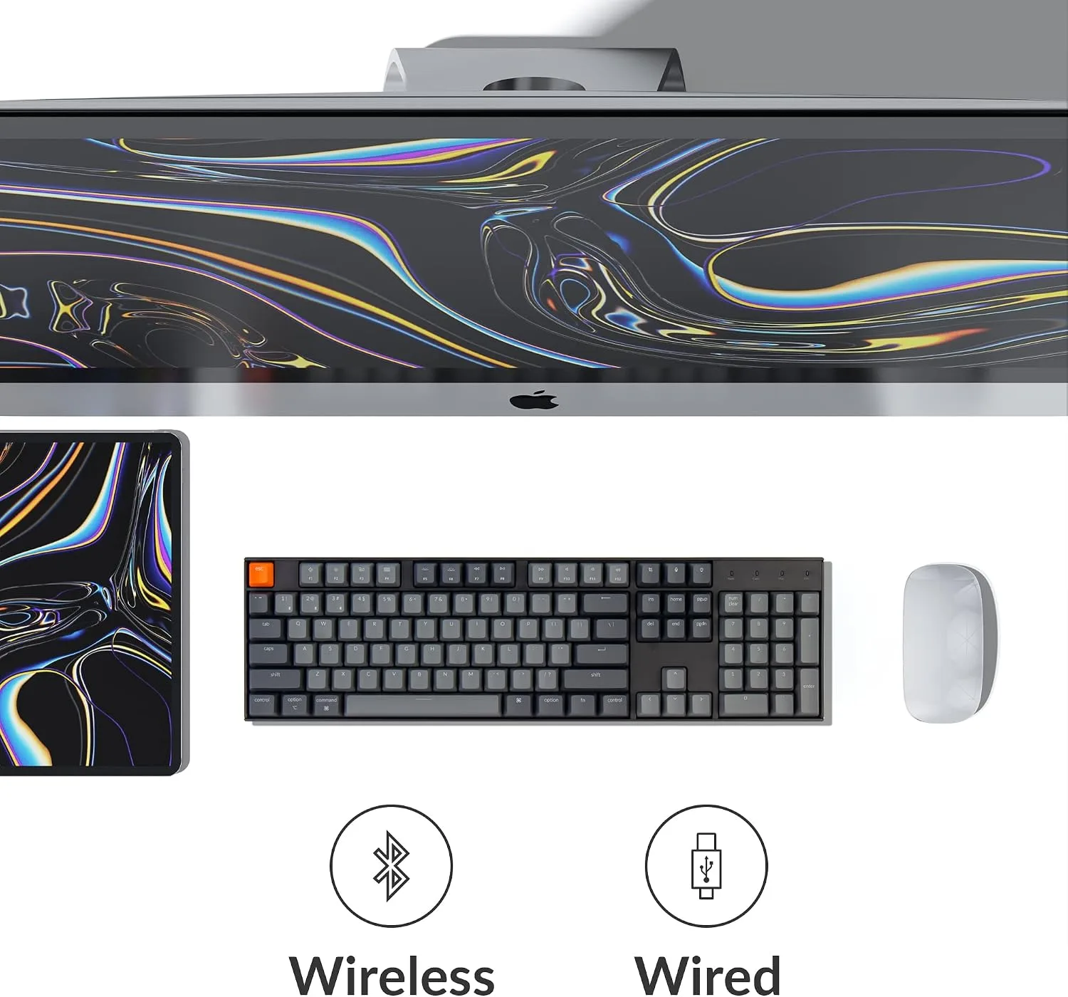 Keychron K10 Full Size Layout RGB Backlit Hot-Swappable Mechanical Gaming Keyboard for Mac Windows, Multitasking 104-Key Bluetooth Wireless/USB Wired Computer Keyboard with Keychron Super Brown Switch
