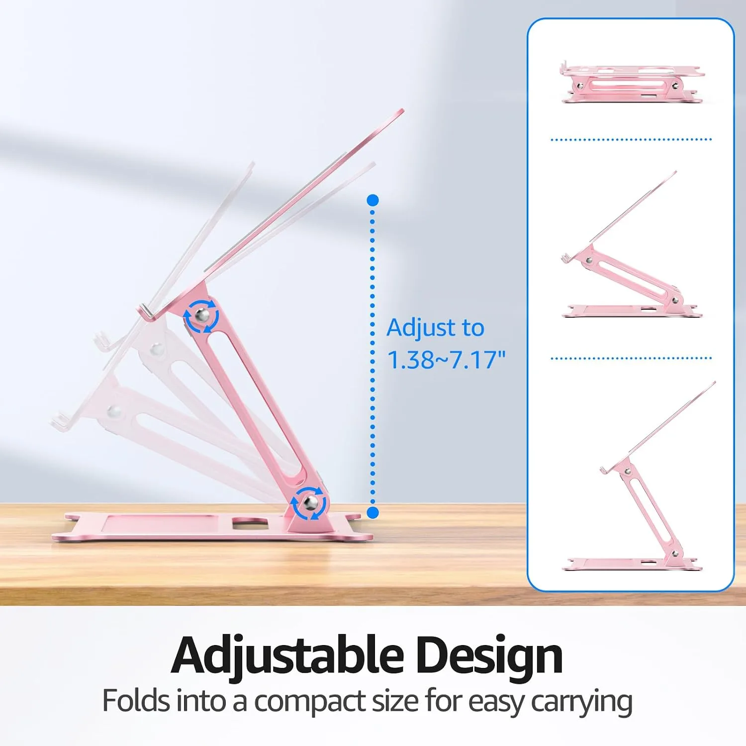 Urmust Adjustable Laptop Stand for Desk, 10-15.6“ Laptop Riser, Pink