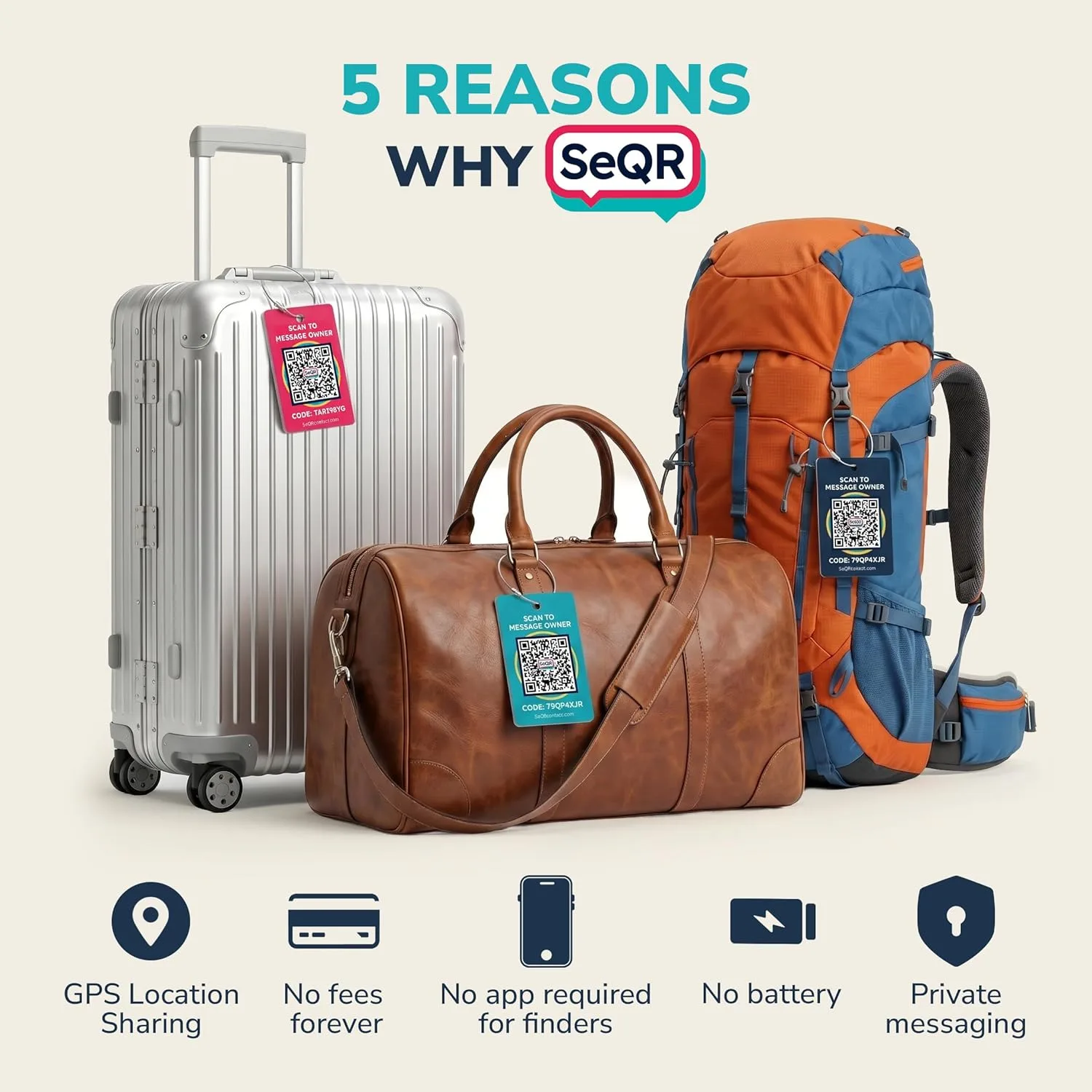 Smart Luggage Tag -Privacy QR Code Tags for Travel Suitcases, 2 Pack Red