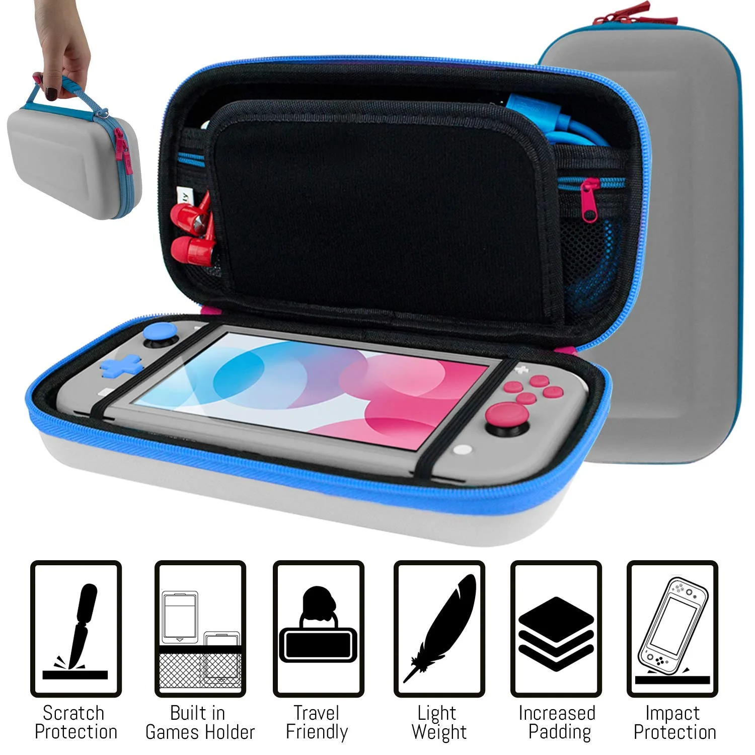 Orzly Switch Lite Accessories Bundle - Case & Screen Protector for Nintendo Switch Lite Console, USB Cable, Games Holder, Grip Case, Headphones, Thumb-Grip Pack & More (Gift Pack - Z&Z Edition)
