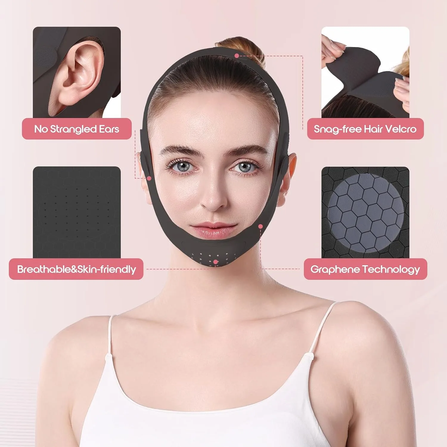 Chin Strap for Sleeping, Double Chin Strap - Double Chin Mask & Face Slimming Mask - Breathable Face Lifter & V Line Mask - Reusable Vline Face Lifting Mask for Women, Daily Wear, Black