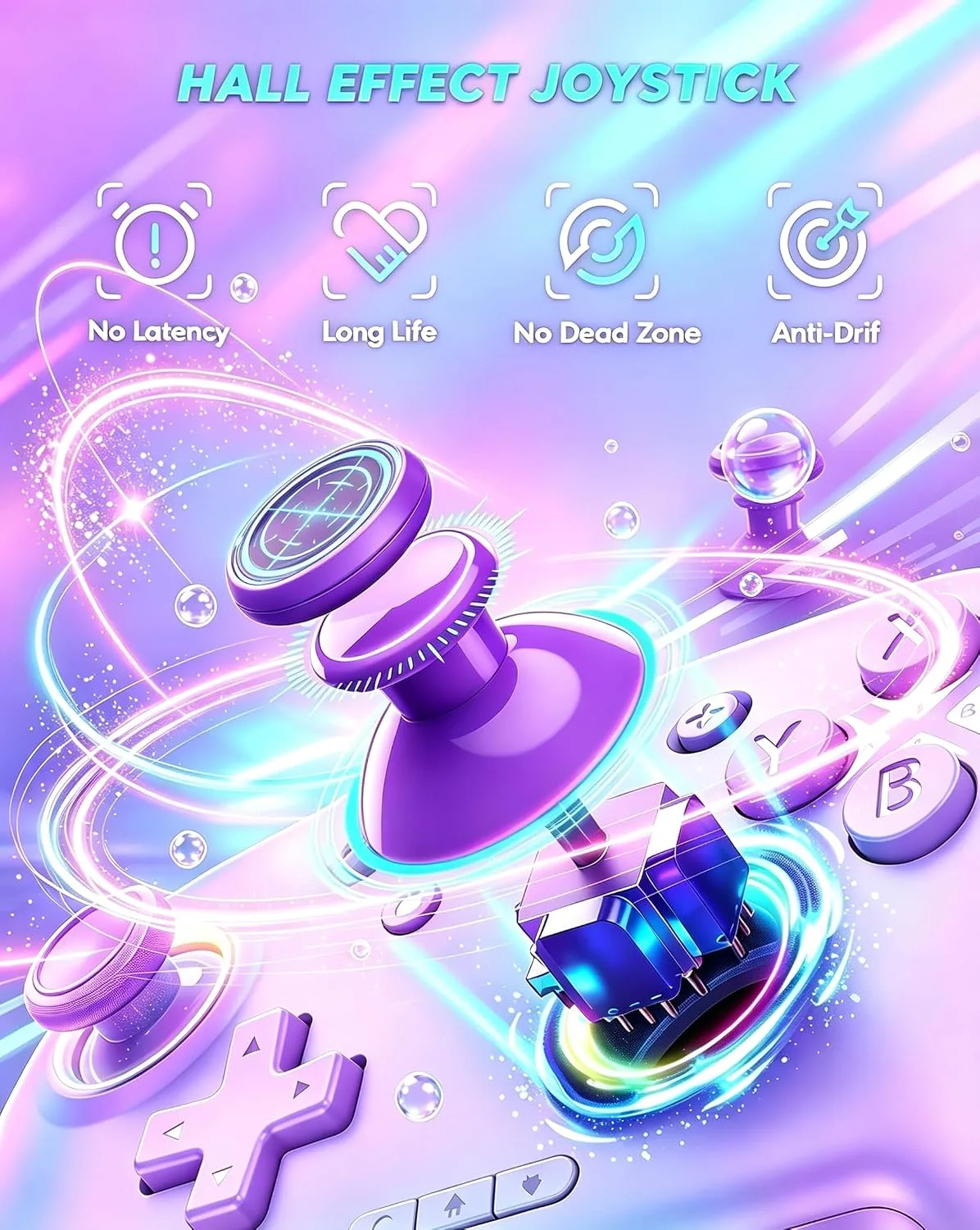 Switch Controller, Wireless Bluetooth Controller for Nintendo Switch 2/Switch/Lite/OLED, game controllers Compatible with iPhone/Mac/iPad/iOS/Android/Phone/PC/Steam and TV with Rotary Motors, RGB Hall Effect Joysticks/Macro Back Buttons/Turbo Modes/6-Axis/Motion/Wake up (Purple)
