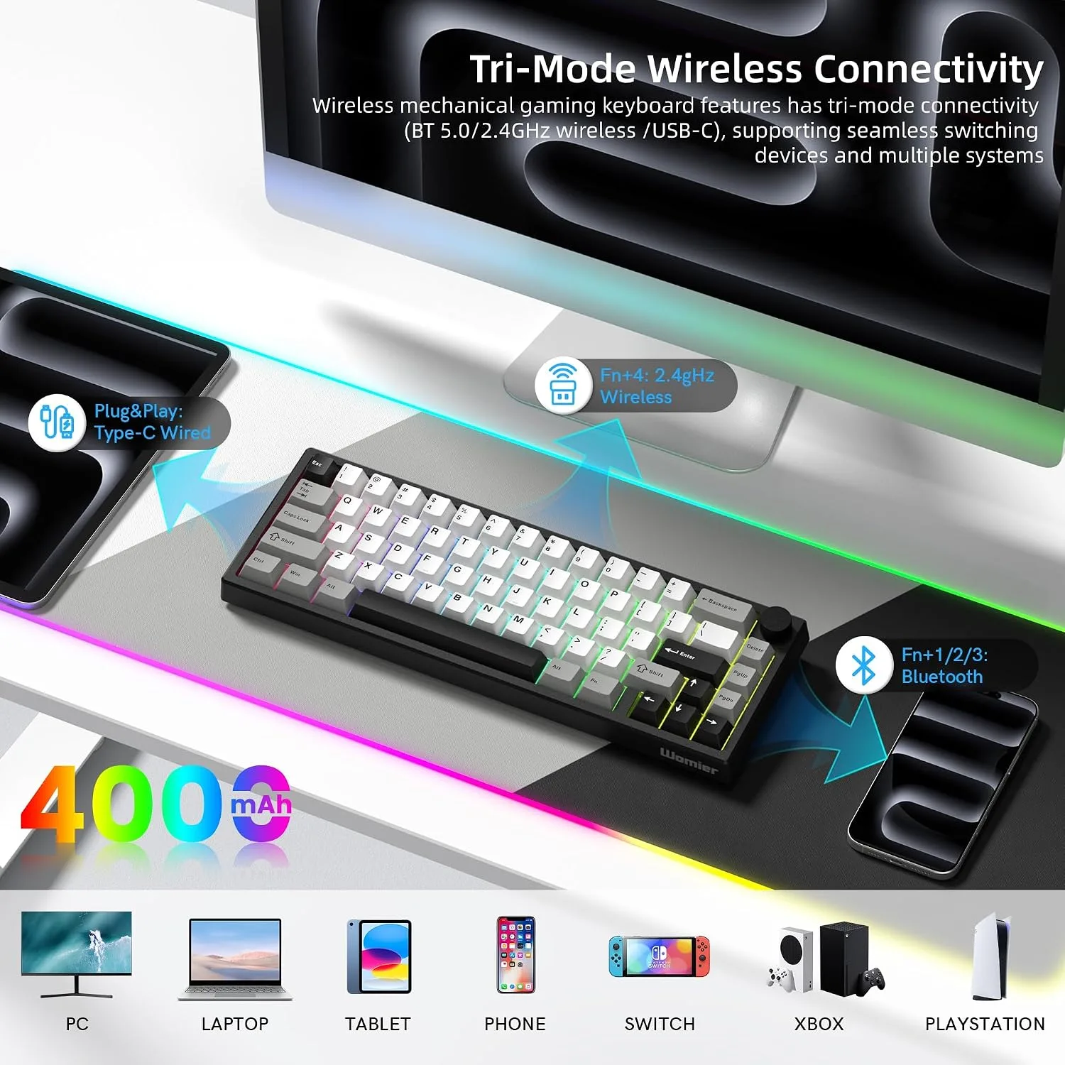Womier Wireless 60% Gaming Keyboard with CNC Knob Mechanical Keyboard
