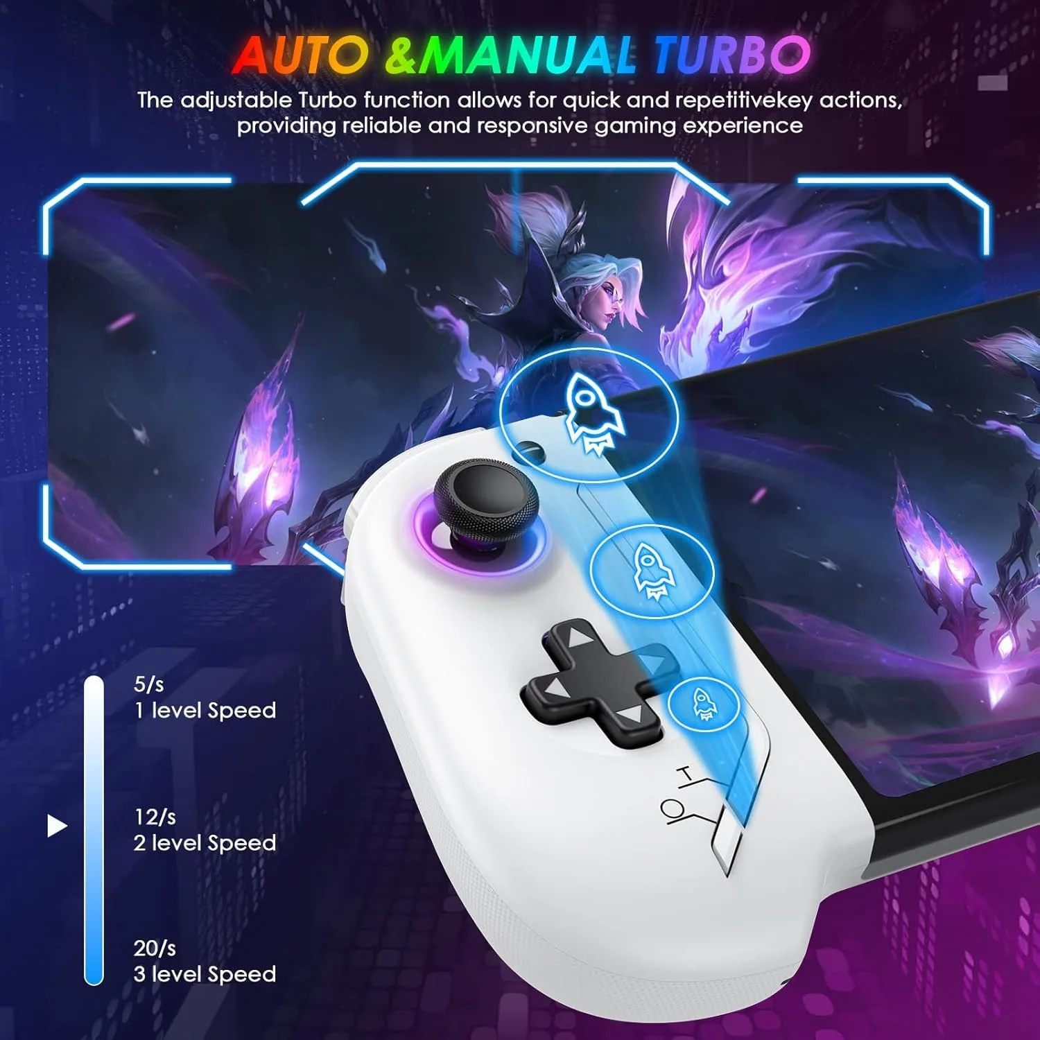 Moonag Switch Controllers Compatible with Nintendo Switch/OLED, Hall Effect One-Piece Controllers with 6-Axis Gyro, Motion Control, Wake-up, Dual Vibration, Turbo, 1000mAh Battery, White