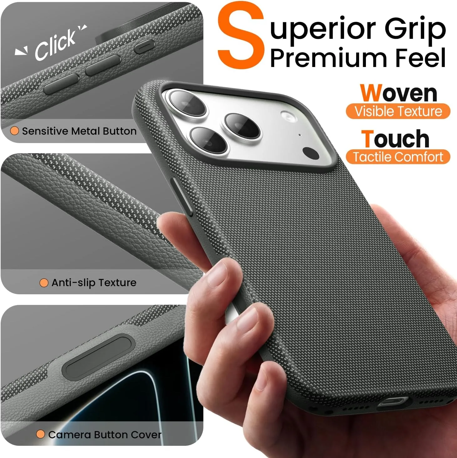 Mkeke for iPhone 17 Pro Max Case Techwoven Black, [Compatible with MagSafe] [Camera Control Cover] [Premium Tech Woven Fabric] [Drop Protection] Shockproof Skin-Friendly