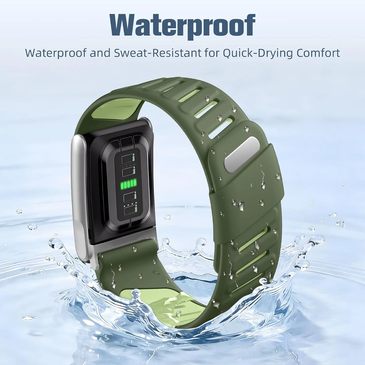 Getino Sport Band Compatible with Whoop 5.0 Bands One, Peak and Life/MG, Breathable Waterproof Silicone Adjustable Replacement Accessories Strap for Whoop Band 5.0 Fitness Activity Tracker, Green