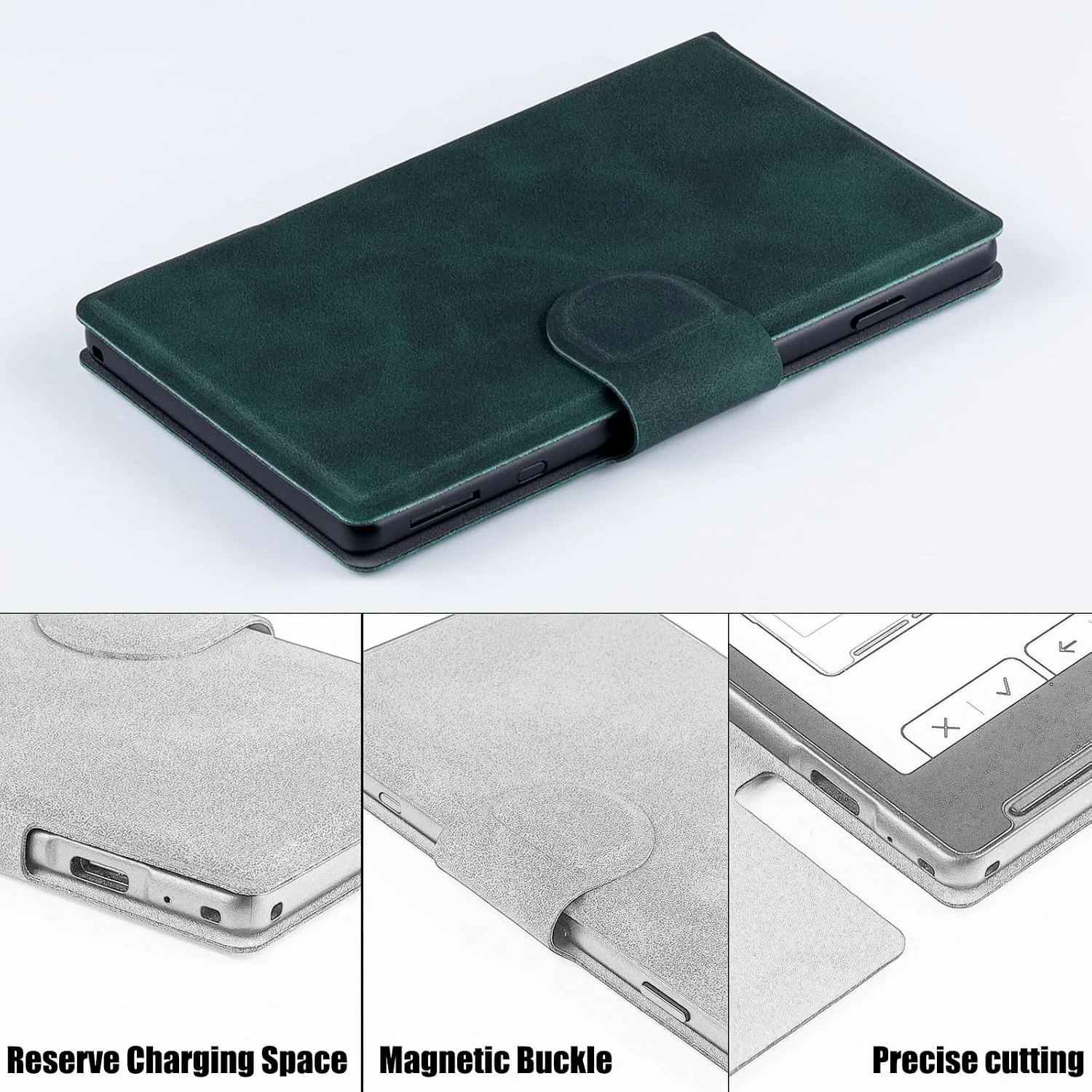 Magnetic Case for Xteink X4,PU Leather Slim Cover, Forest Green