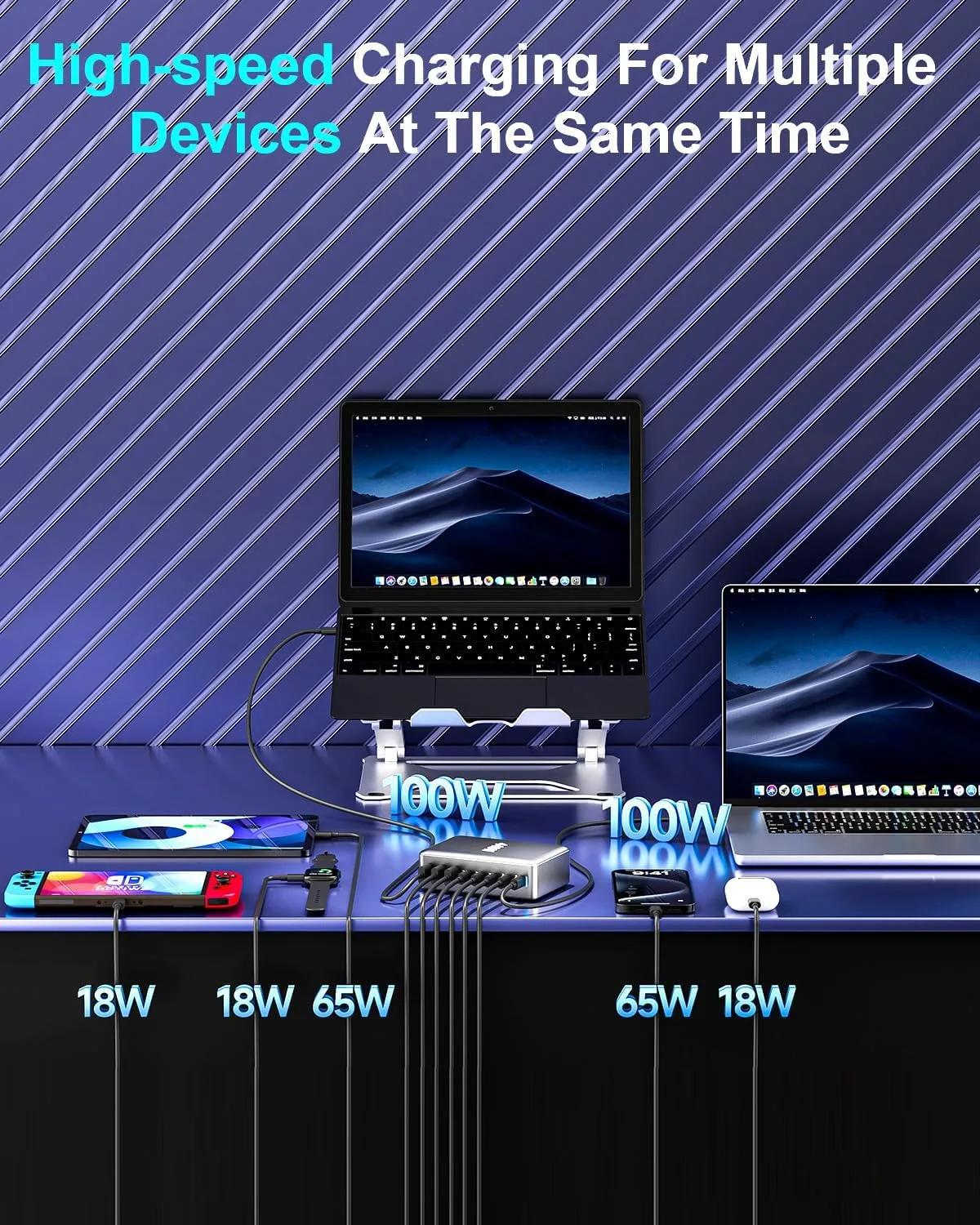 440W USB C Charger Block, 8-Port USB Charging Station with Dual 100W PD