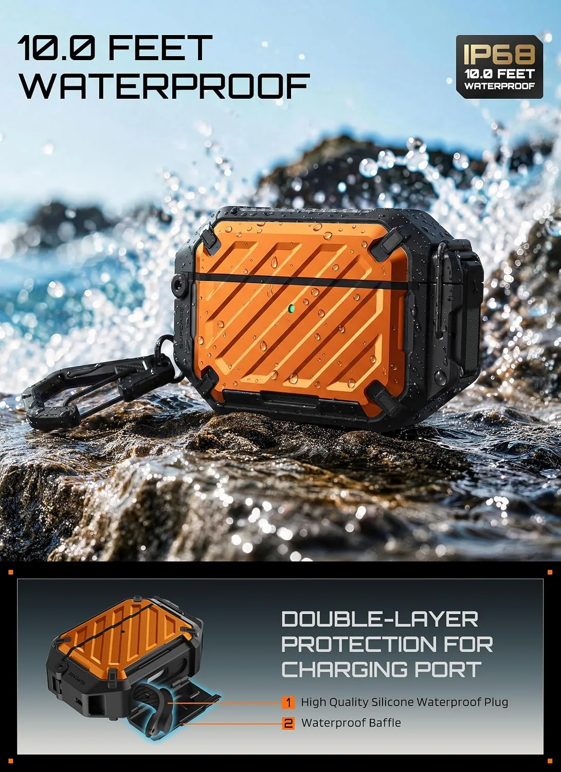 SUPCASE for AirPods Pro 3 Case with IP68 Waterproof, Lock & Carabiner,Coral
