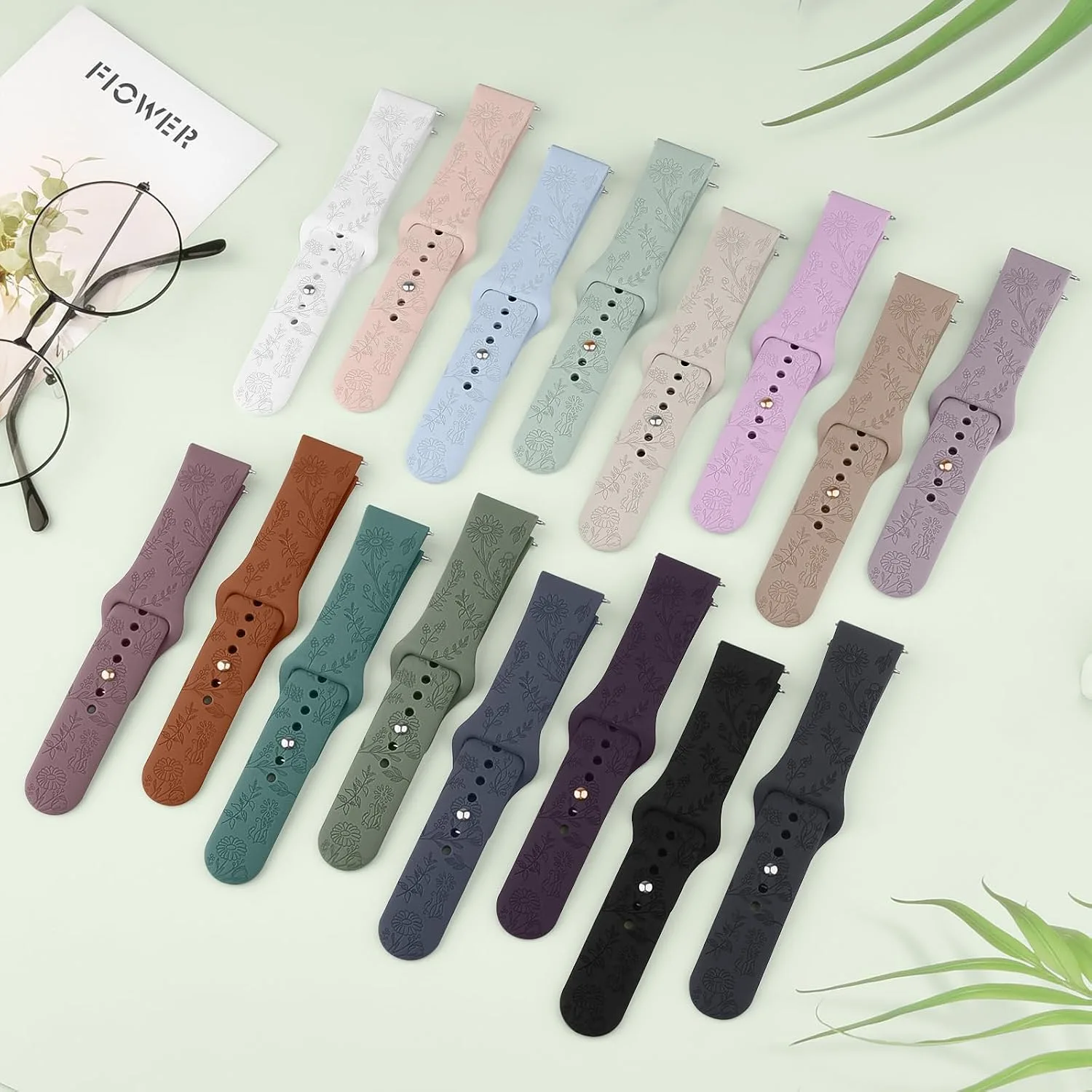 Meliya Veryfit Smart Watch Bands, 22mm Watchbands for IDW13 IDW16 IDW19 IDW26 IDW28 Smartwatch, Floral Engraved Soft Silicone Rubber Sport Replacement Watch Strap for Veryfit