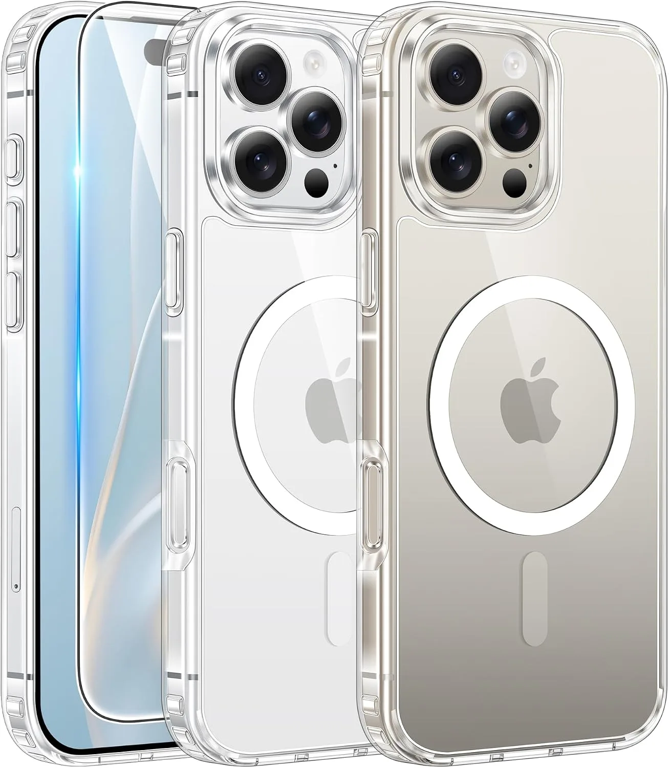 FNTCASE for iPhone 16 Pro Case Clear Magnetic with Screen Protector