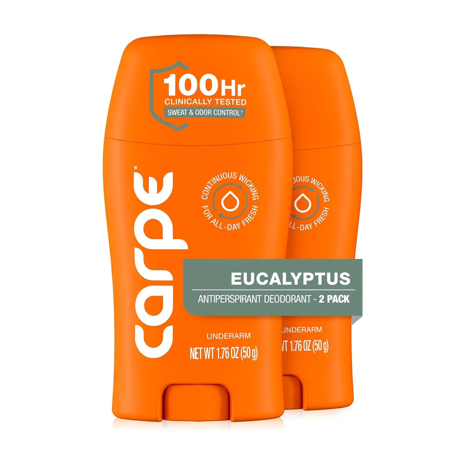 Carpe 100-Hour Deodorant Antiperspirant, Eucalyptus - 2 Pack