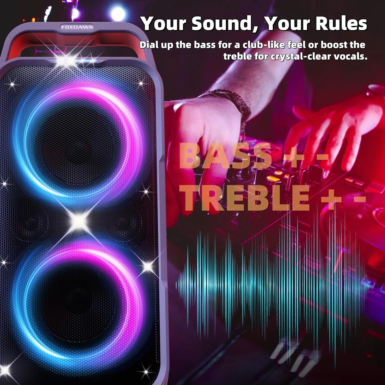Foxdawn Party Bluetooth Speaker: 240W Peak Loud Sound with Deep Bass