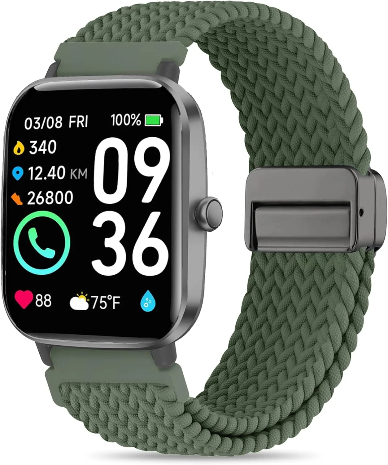 Braided ID208 Plus Elastic Bands Compatible with Fitpolo/Quican/Aeac/Tensky ID208 Plus Smartwatch Bands, 22mm Loop Soft Nylon Straps for Women Men