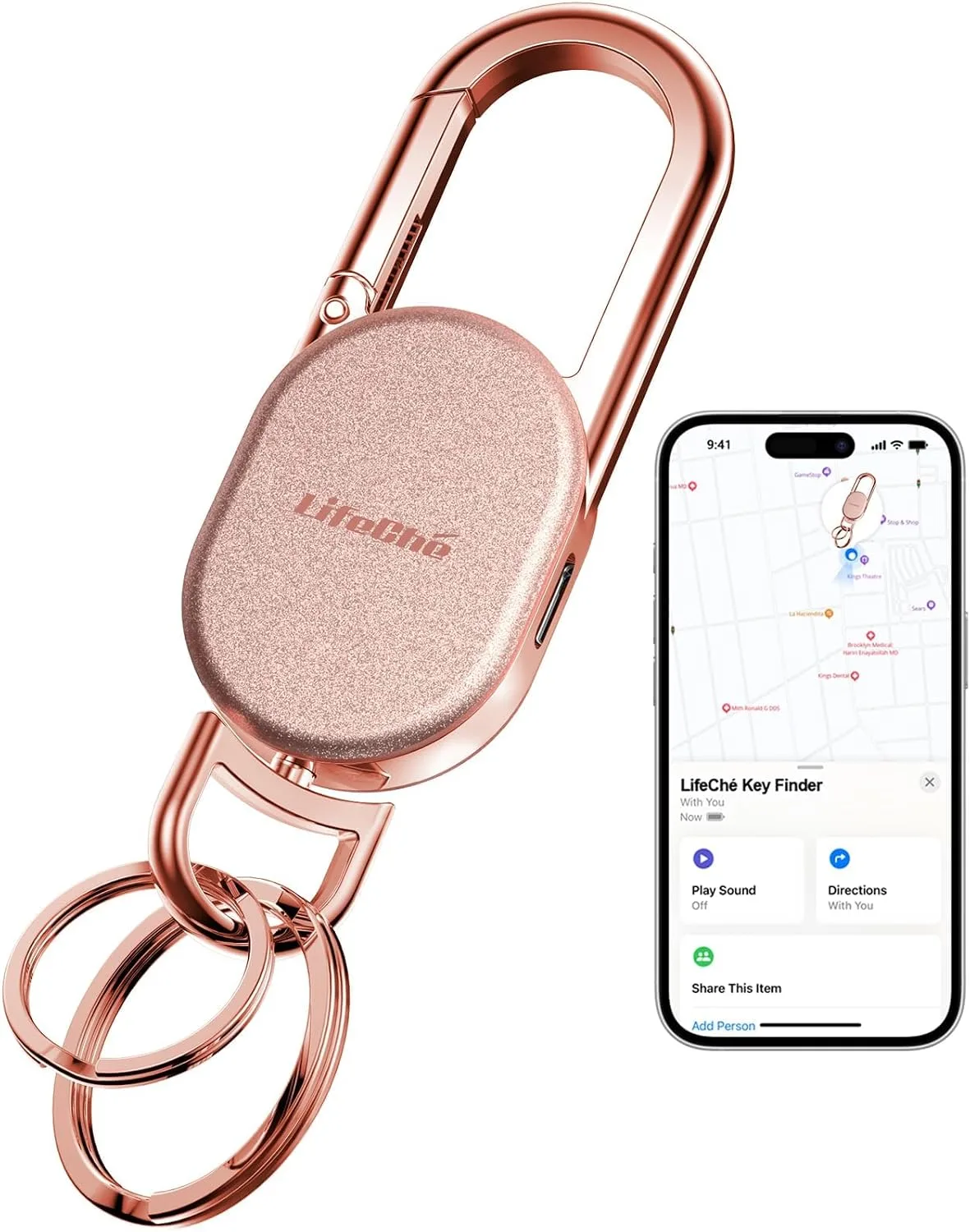 Find My Key Finder, Stainless Steel Keychain, Rechargeable Tracker