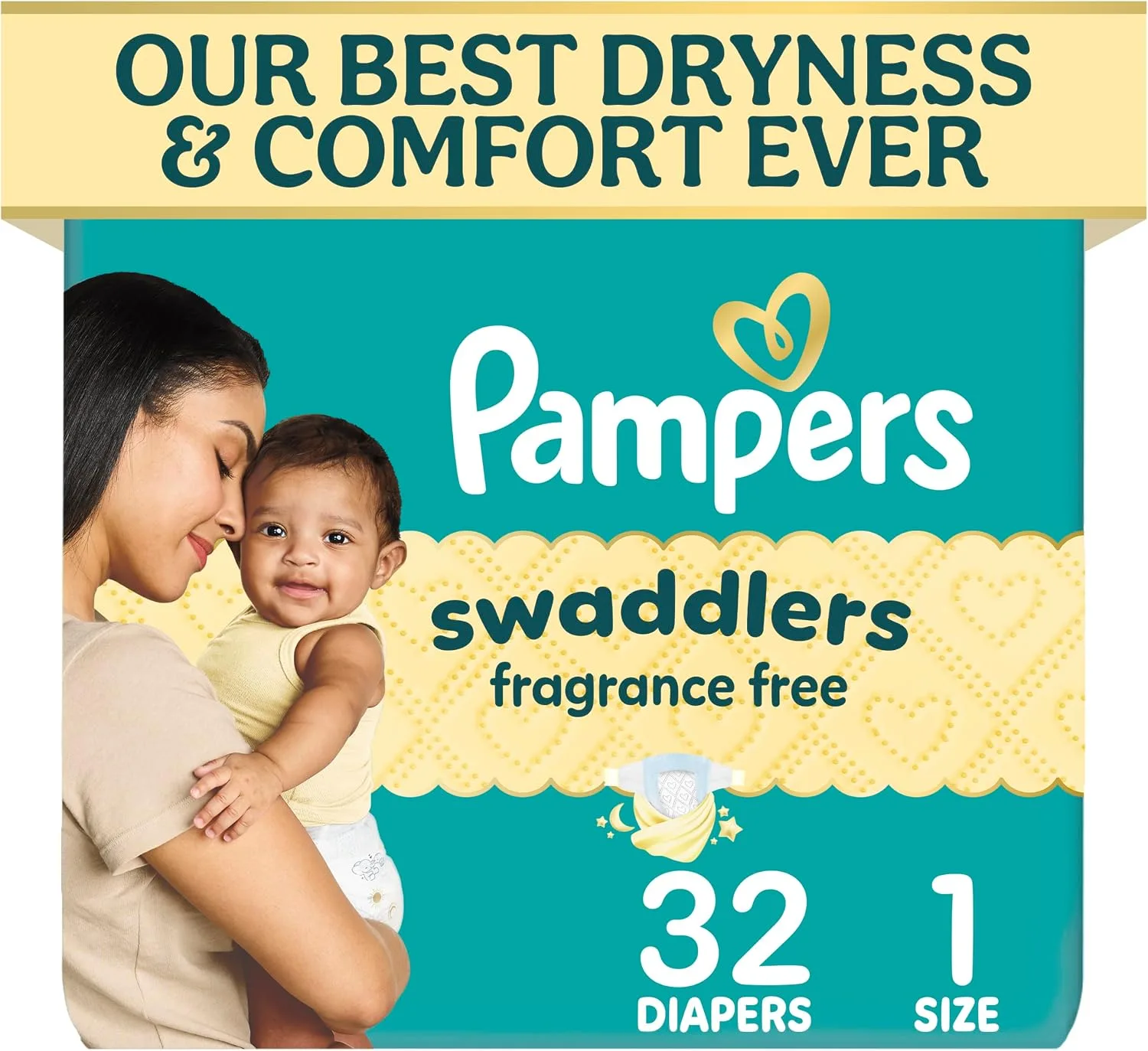 Pampers Swaddlers Diapers, Size 1 (8-14 lbs), 32 Count, Fragrance Free, Hypoallergenic, Absorbent, Pediatrician Recommended, Skin Safe