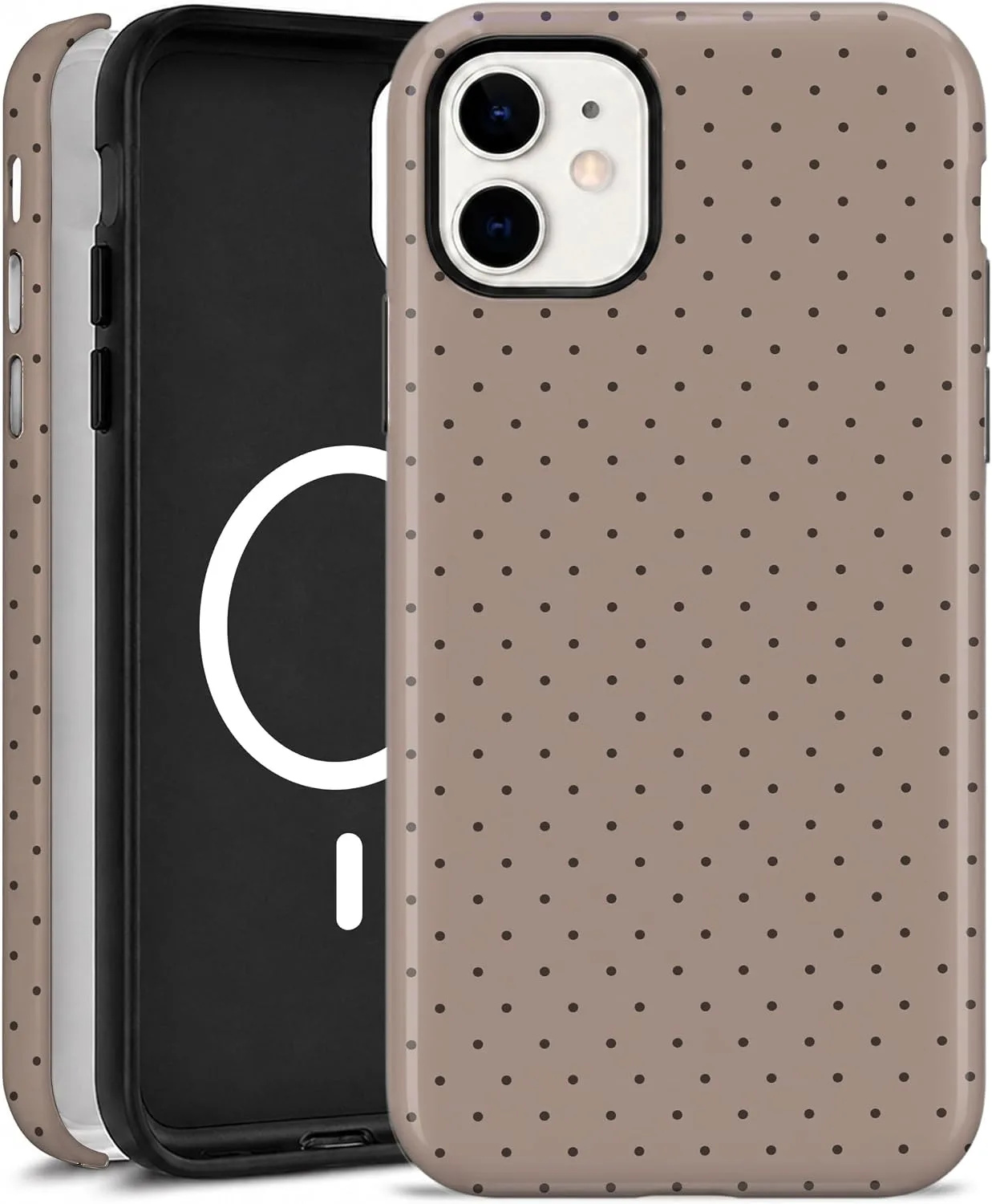 Magnetic for iPhone 11 Phone Case, Cute Brown & White Polka Dot