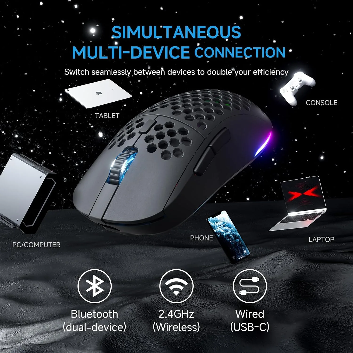 TMKB Falcon M1 Wireless Gaming Mouse, 24000 DPI, 180-Hour Battery, Black