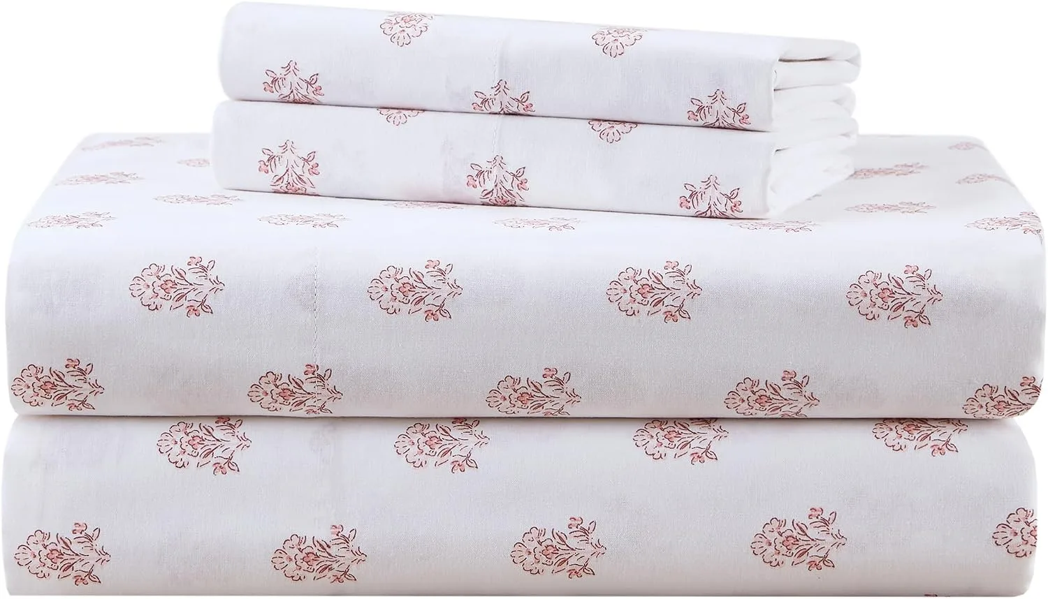 Comfort Spaces 100% Cotton Percale Sheets Queen Size 4 Piece, Floral Pink