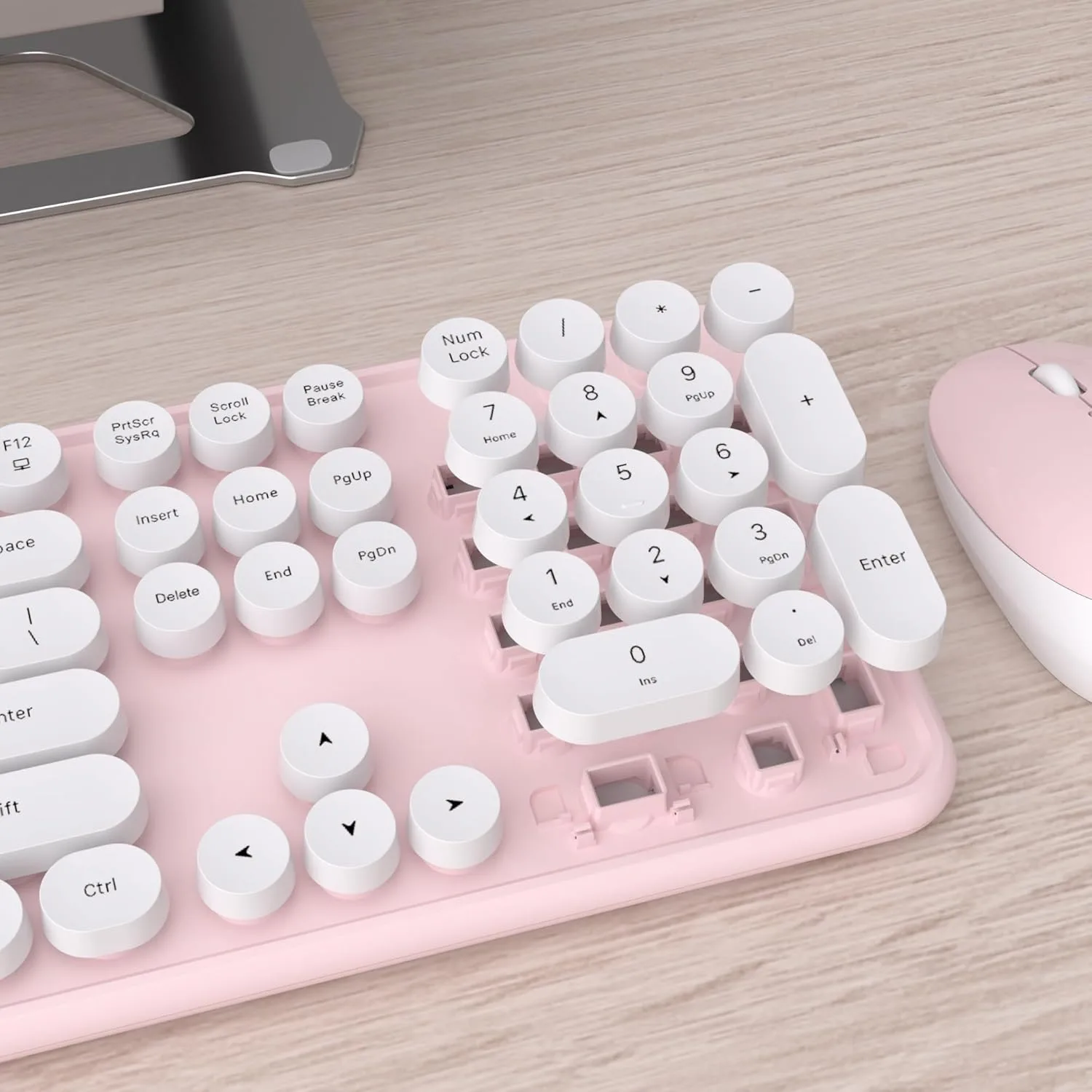 UBOTIE Colorful Wireless Keyboard and Mouse Combo (Pink-White)