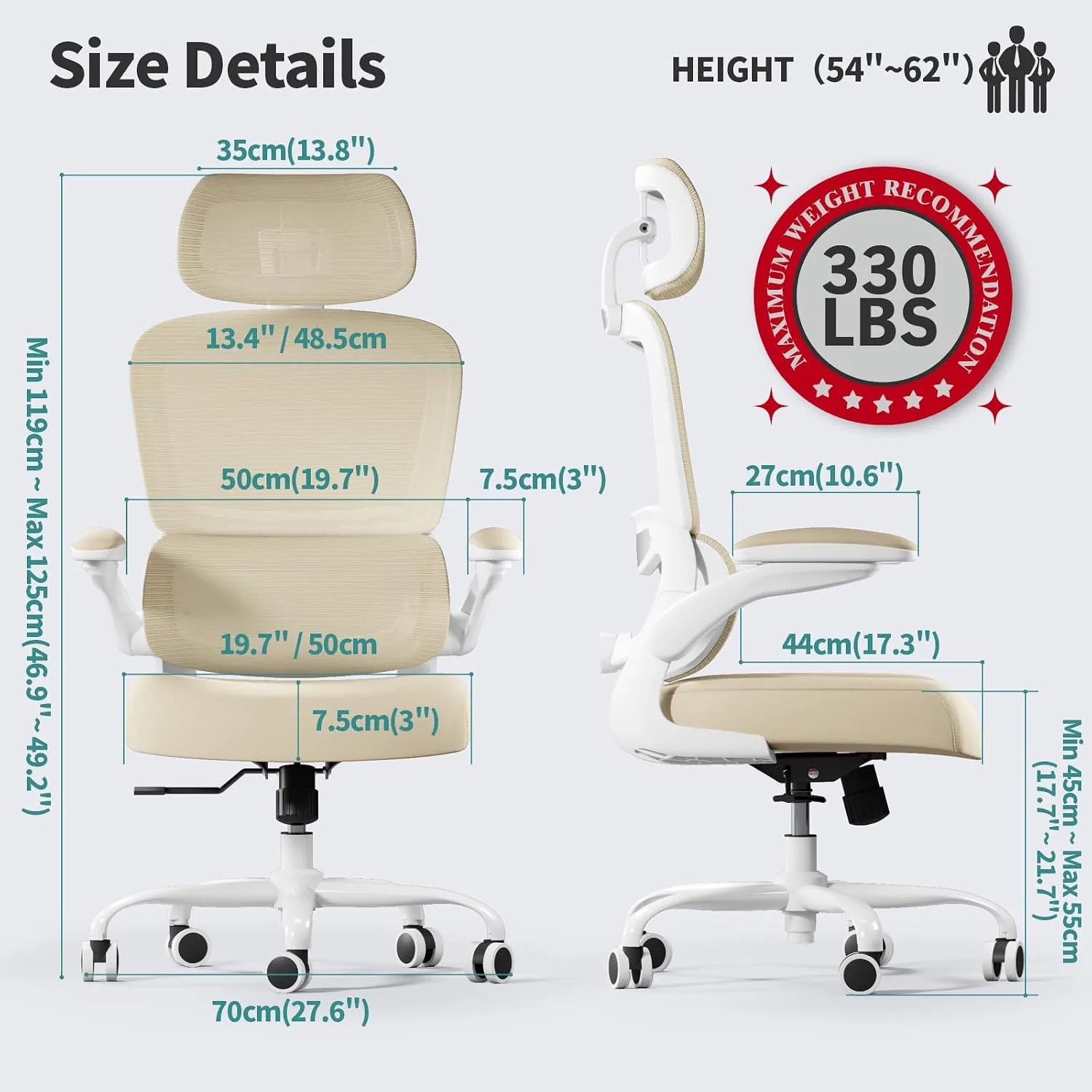 TRALT Office Chair Ergonomic Desk Chair with Lumbar Support Beige, 1
