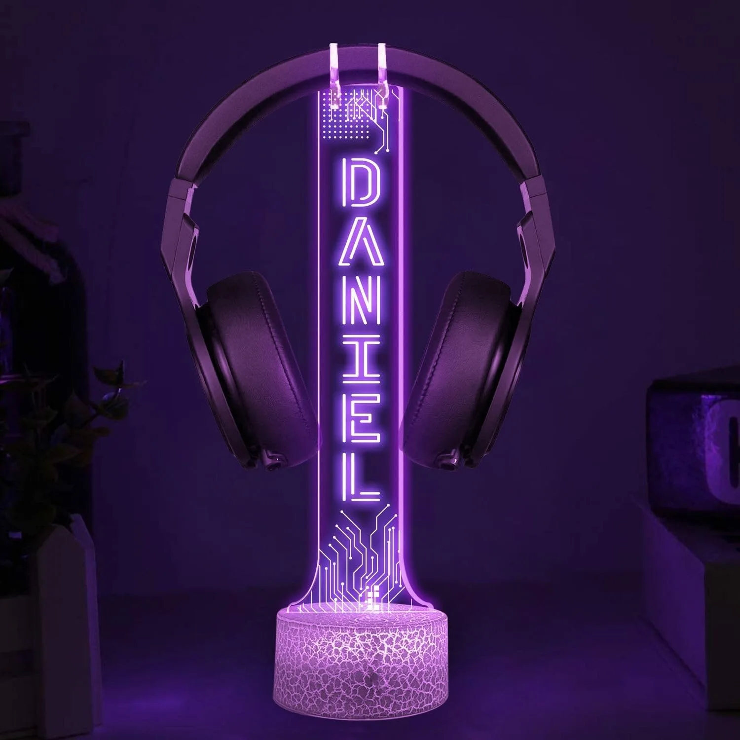 Personalized LED Headphone Holder with RGB Lights, Custom Gamer Desk Organizer, Headset Display Stand for Gaming Setup, Christmas or Birthday Gift for Boyfriend, Teen Gamer or Streamer