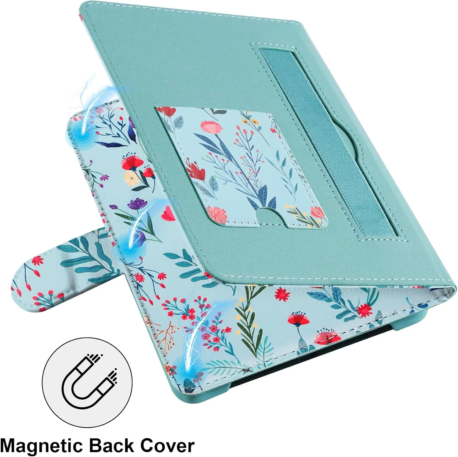 HoYiXi Universal Case for 6-inch Kindle eReader Compatible with Kobo/Voyaga/Pocketbook/Tolino E-Book Reader,6'' eReader Protective Cover with Built-in Card Slot,Flower