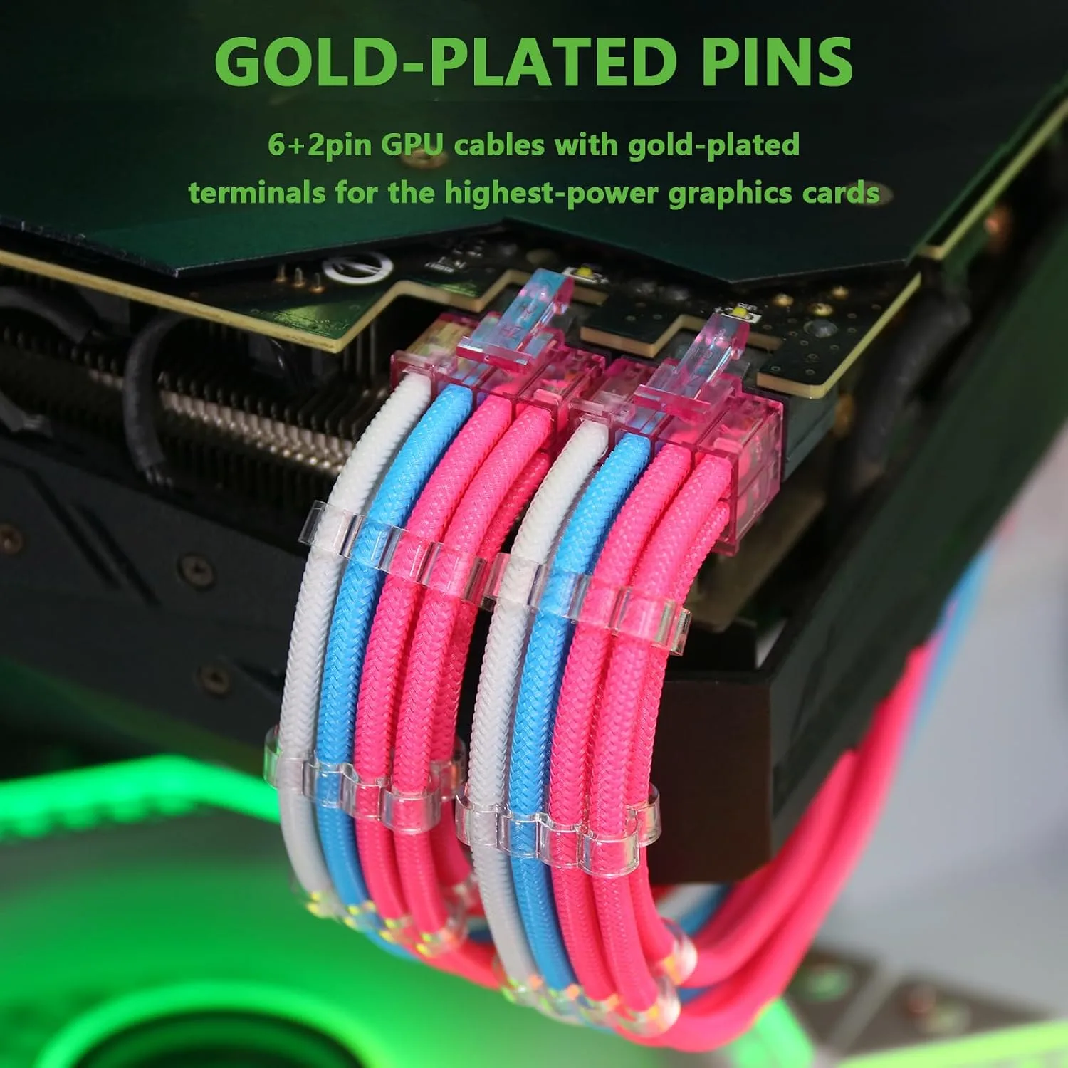Sirlyr Pre-Bend PSU Extension Cables,24/8Pin,Pink/Blue/White