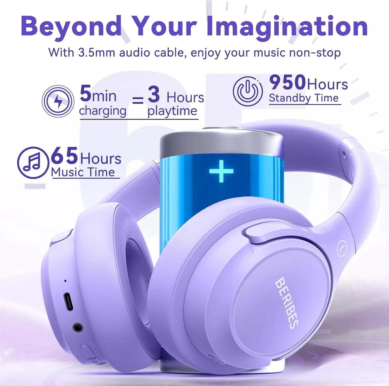 BERIBES Bluetooth Headphones Over Ear Wireless HiFi Stereo Headsets 65H 6EQ