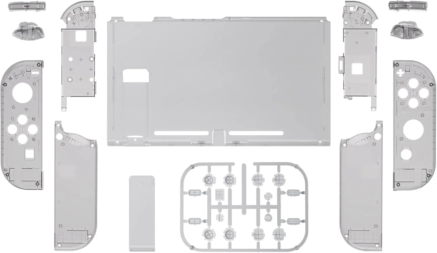eXtremeRate DIY Replacement Shell Buttons for Nintendo Switch, Back Plate for Switch Console, Housing with Full Set Buttons for Joycon Handheld Controller - Clear Black [No Electronics Parts]