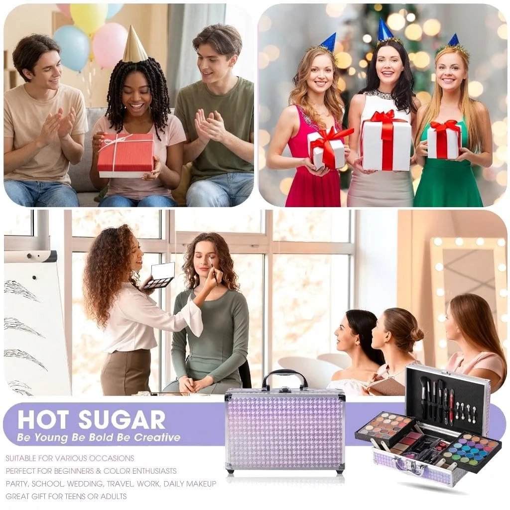 Hot Sugar Makeup Kit with Train Case for Teens and Women (Purple)