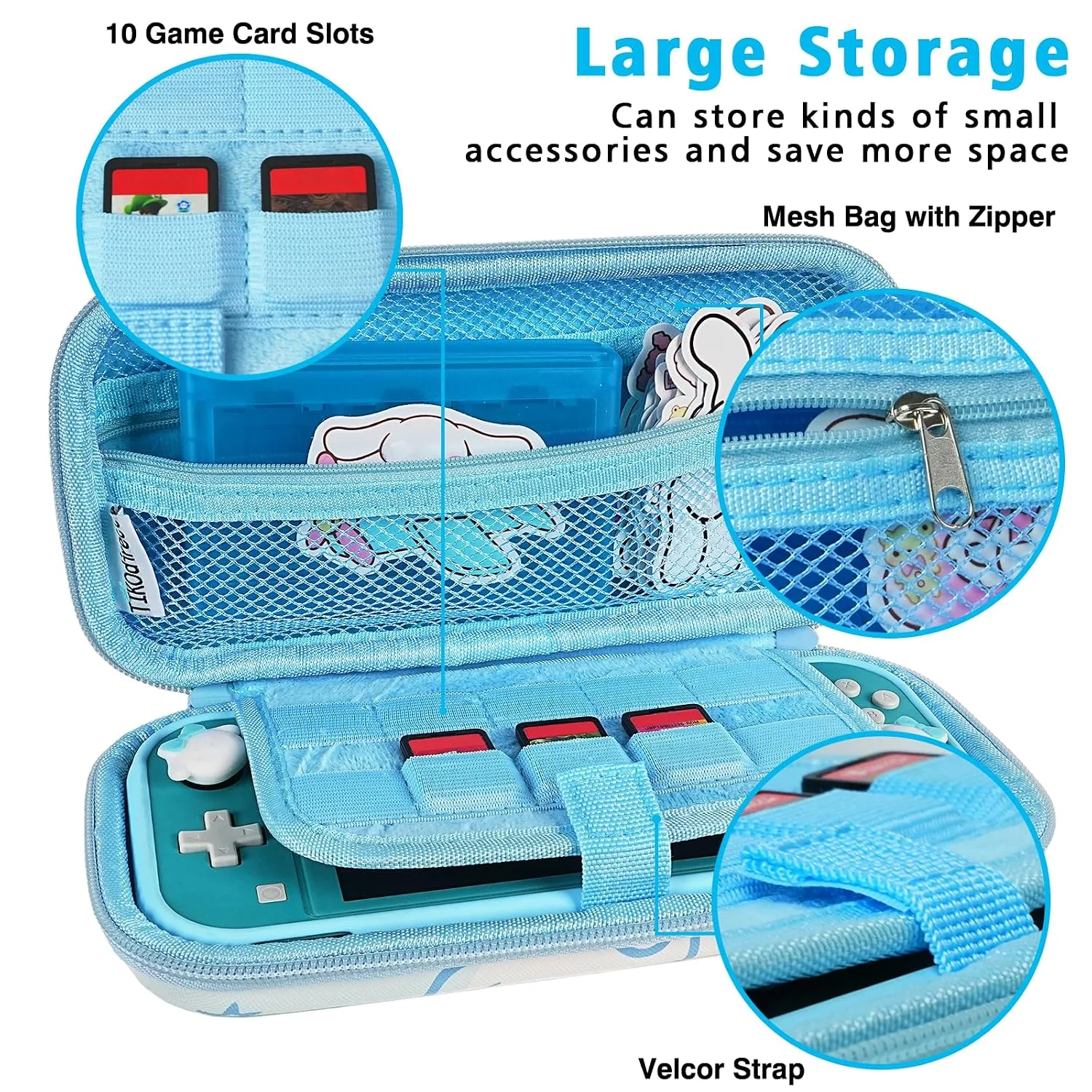 TIKOdirect Carrying Case for Switch Lite, Pretty Shockproof Portable Travel Bag with Soft Protective Cover, Screen Protectors, Cute Thumb Grips Caps and Game Card Case, Blue