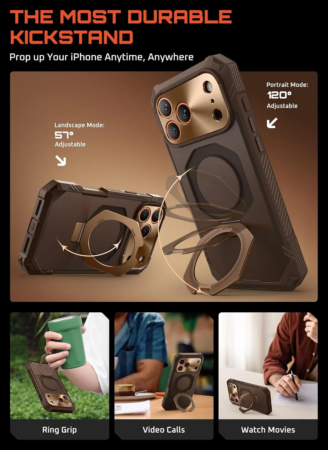 SUPCASE for iPhone 18 Pro Max Case/17 Pro Max Case, Glass Protector, Brown