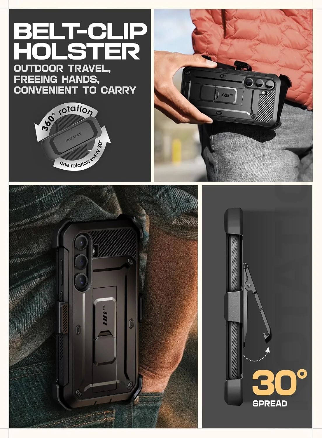 SUPCASE for Galaxy S25 Plus Case with Built-in Screen Protector, Black