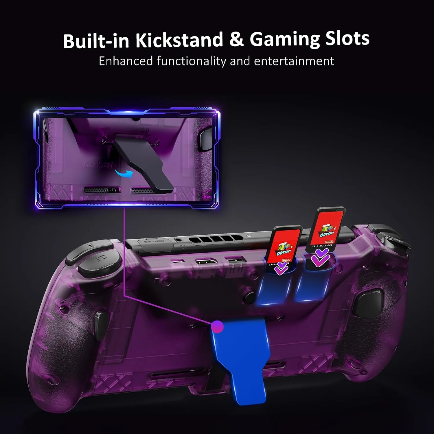 NexiGo Hall Effect Gripcon with Kickstand and HDMI Out for TV Docking, Hall Sensing Joystick for Switch/Switch OLED, Handheld Mode, 4K/1080P Supported HDMI and USB 3.0 Port, Purple