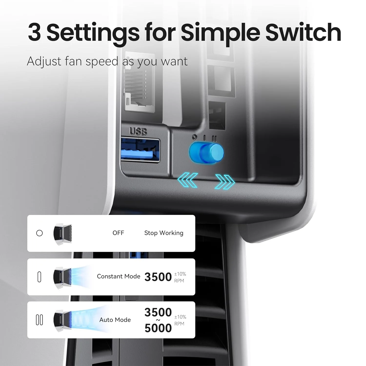KIWIHOME Cooling Fan for PS5 Slim, Larger 3-Fan with Auto Speed USB3.0