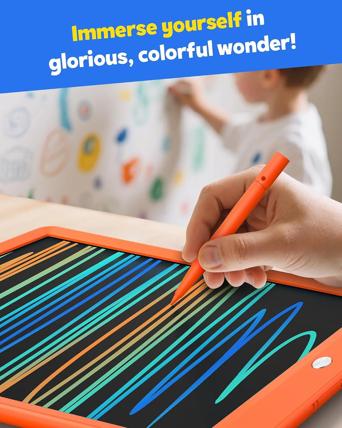 TEKFUN LCD Writing Tablet for Kids, 10-inch Coloring Drawing Pad, Mess Free Doodle Board, Airplane Travel Toys for Boys and Toddlers, Gifts for 3 4 5 6 7 8 Year Old Girls(Orange)