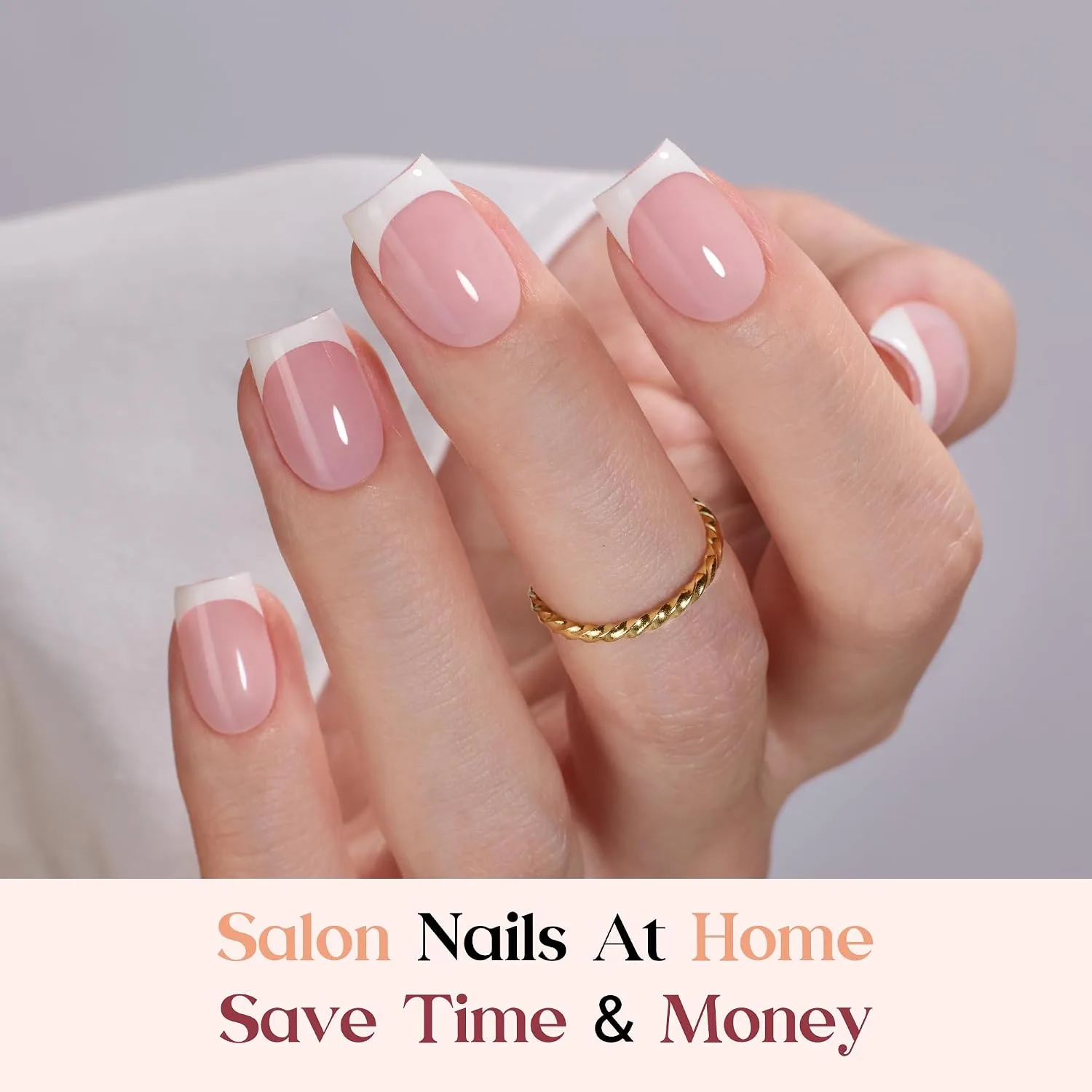 Beetles French Tip Press On Nail Kit - Short Square 150 Pcs 15 Sizes
